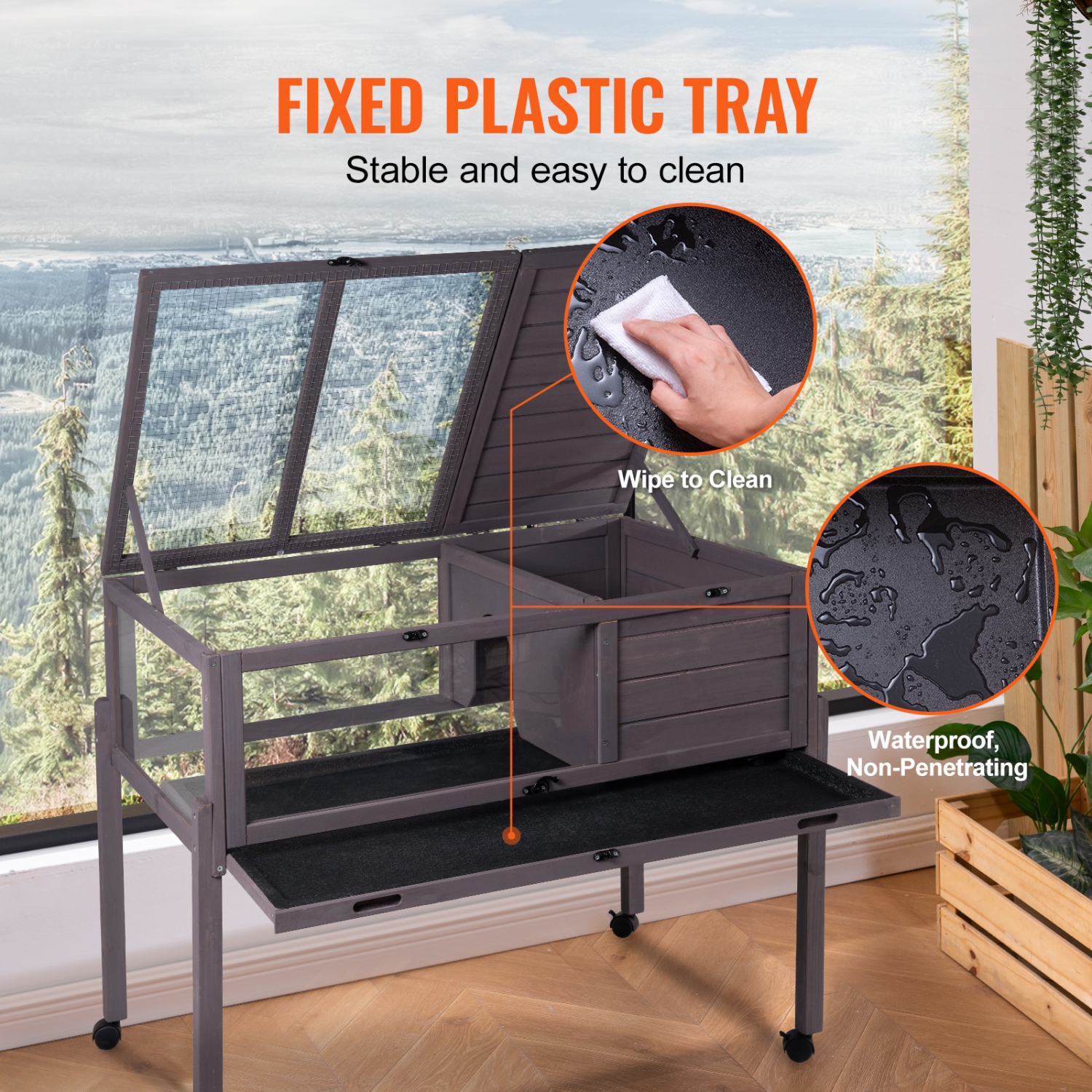 VEVOR Tortoise Habitat, Wooden Tortoise House Indoor & Outdoor, Rolling Tortoise Enclosure with Light Stand, Reptile Enclosure Small Animal Cage with