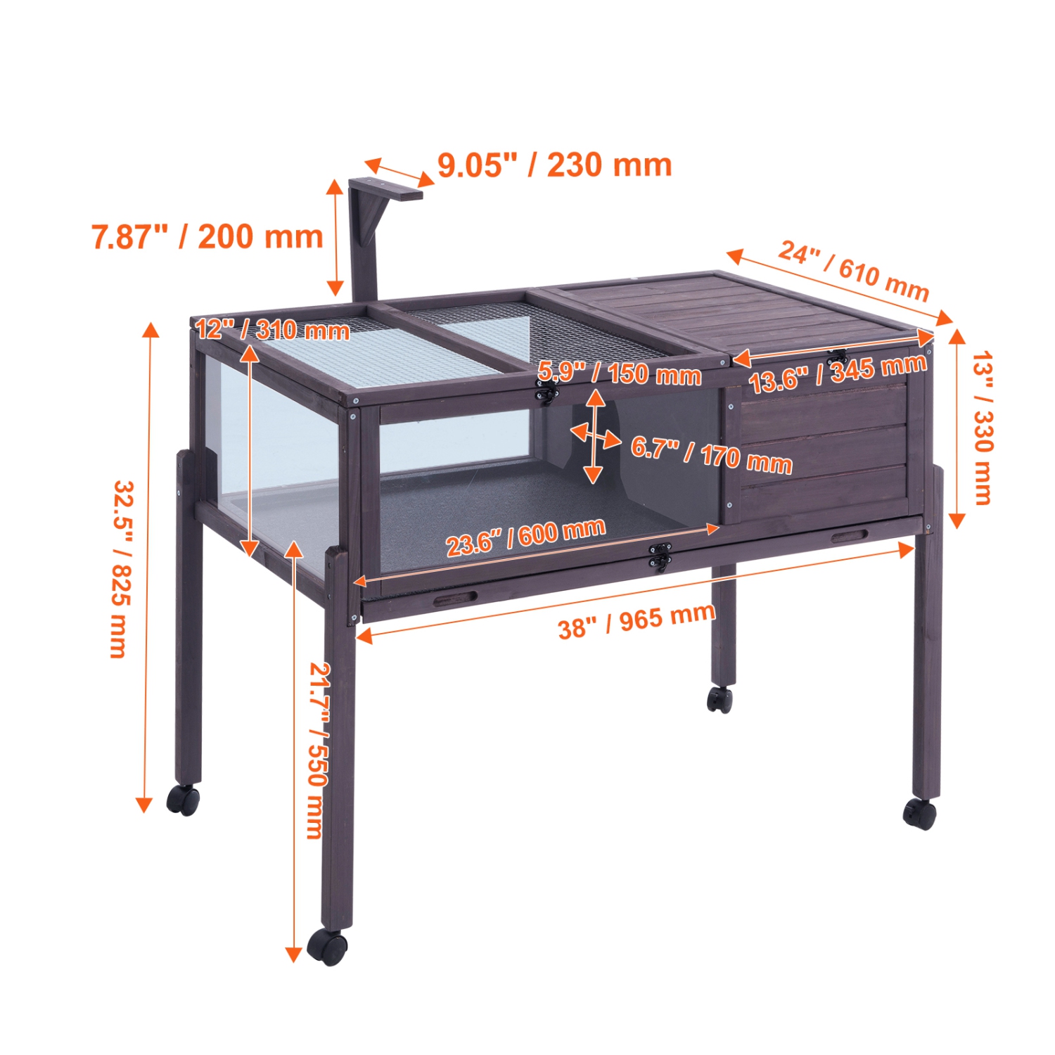 VEVOR Tortoise Habitat, Wooden Tortoise House Indoor & Outdoor, Rolling Tortoise Enclosure with Light Stand, Reptile Enclosure Small Animal Cage with