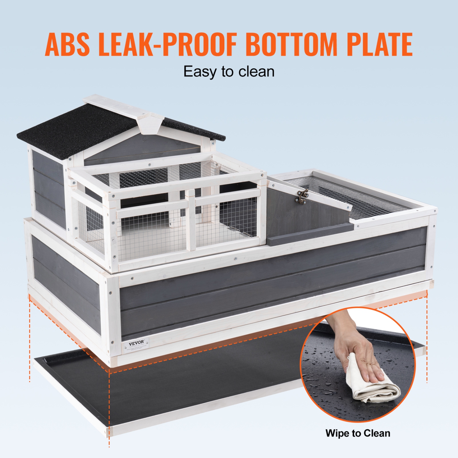 VEVOR 44"x25.6"x24" 3-Room Tortoise House,Tortoise Habitat with Balcony & 2 Stories, Wooden Tortoise Enclosure Indoor & Outdoor with Ramp, Tray,