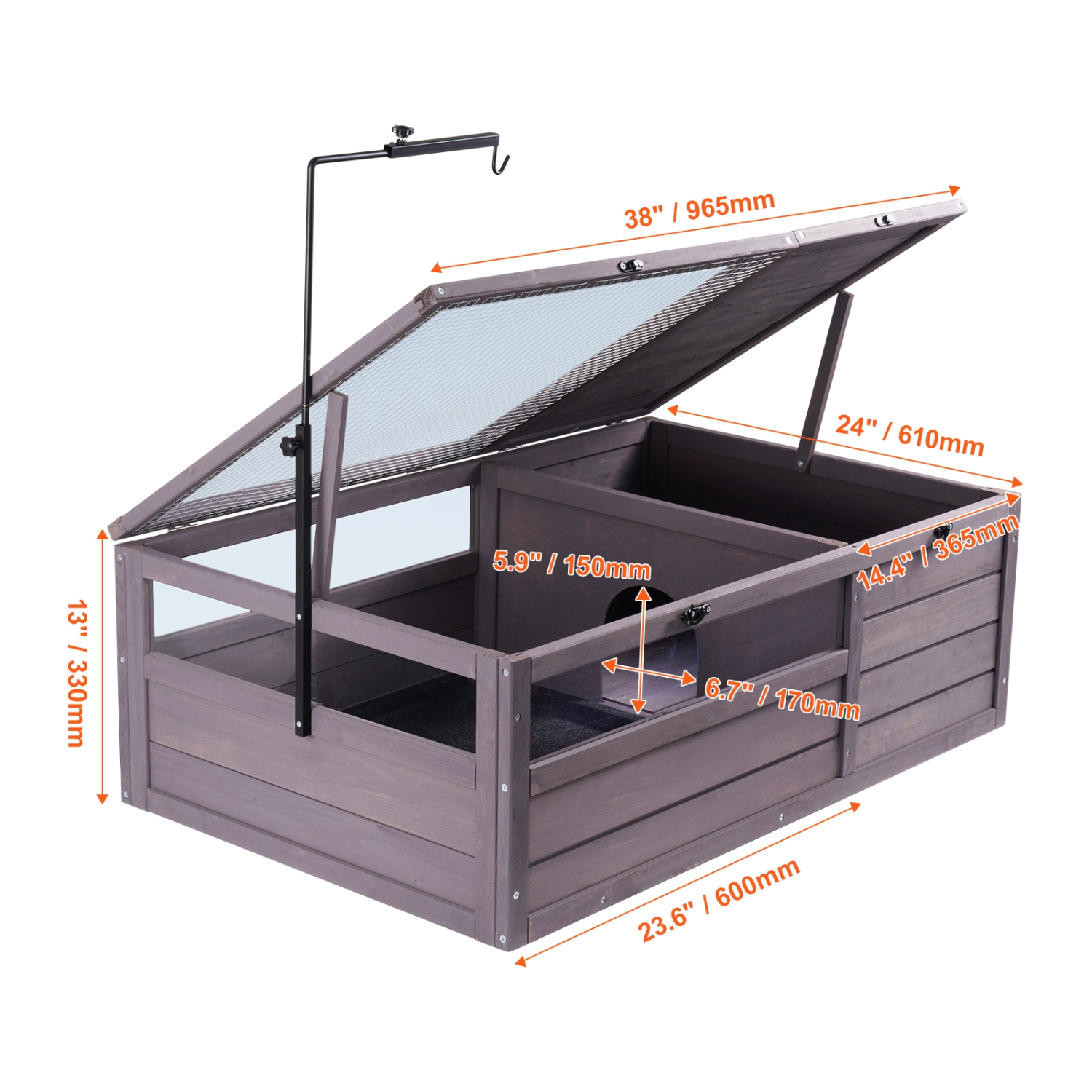 VEVOR 38x24x13 inch Tortoise Habitat, Wooden Tortoise House Indoor & Outdoor, Tortoise Enclosure with Adjustable Lamp Holder, 2-Room Reptile