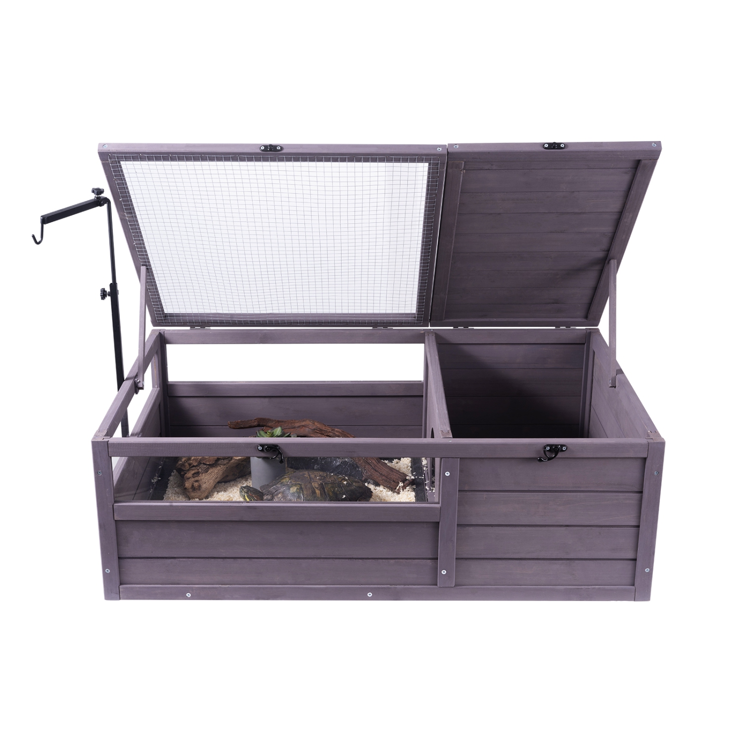 VEVOR 38x24x13 inch Tortoise Habitat, Wooden Tortoise House Indoor & Outdoor, Tortoise Enclosure with Adjustable Lamp Holder, 2-Room Reptile