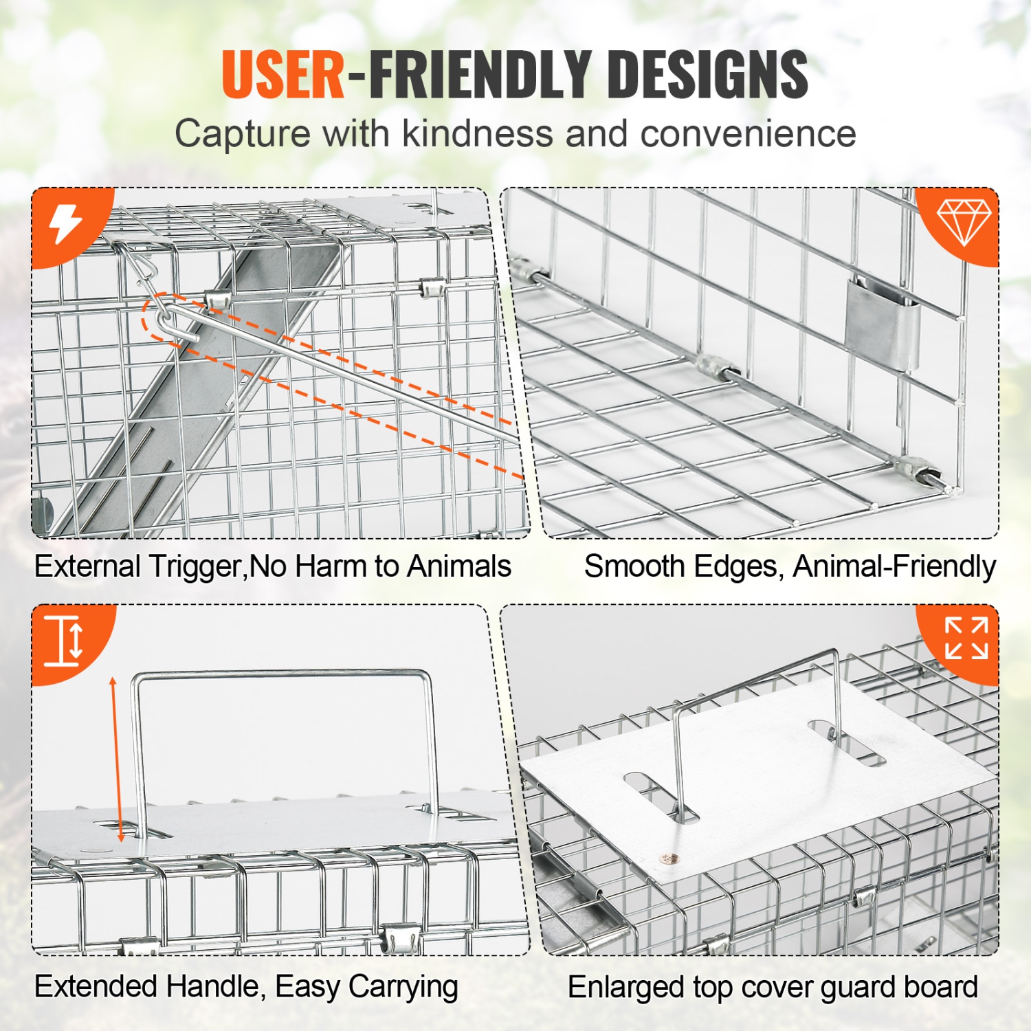 Piège à cage pour animaux VEVOR Live, 24 x 8 x 8&nbsp;po, fer galvanisé Humane Cat Trap, piège à animaux pliant avec poignée pour lapins, chats