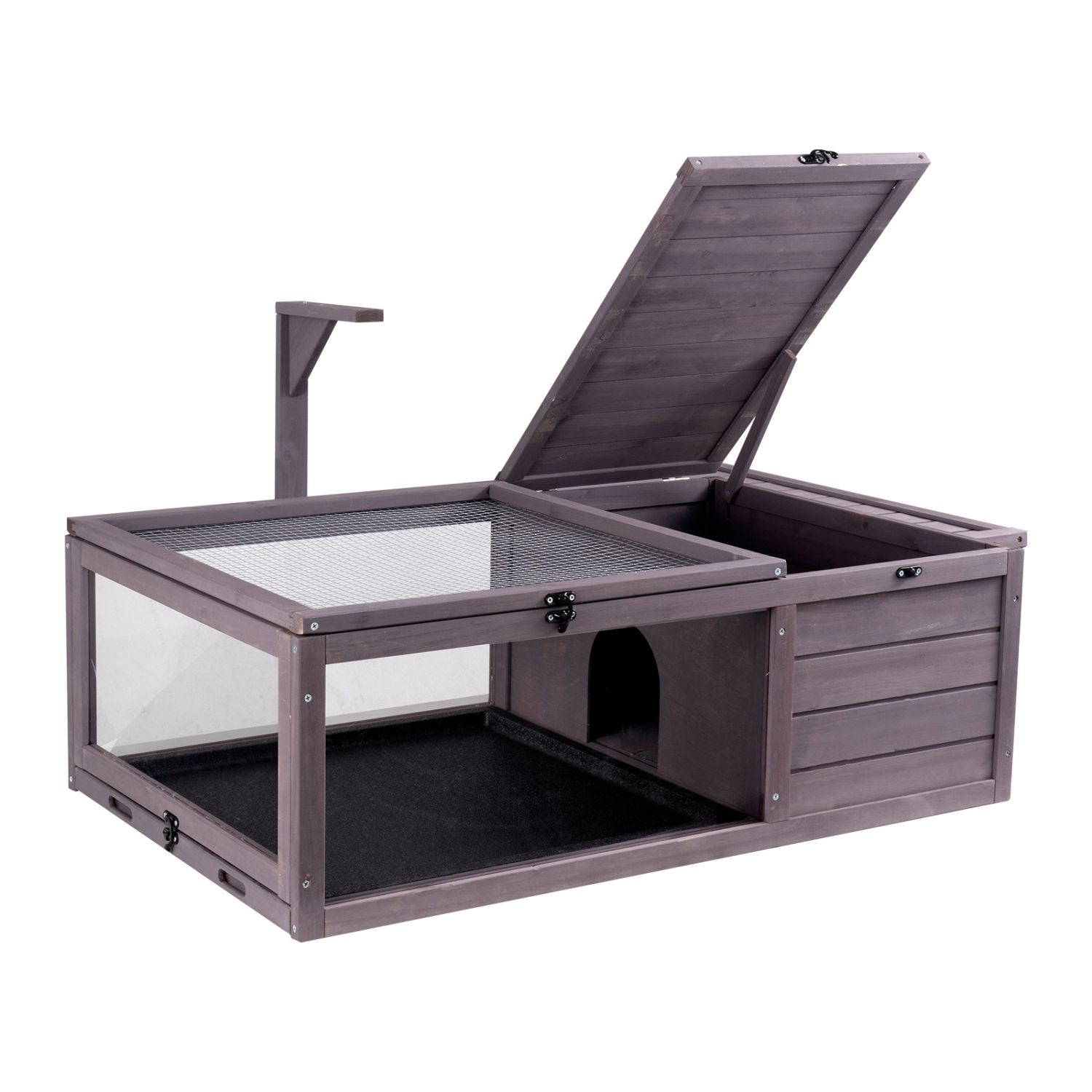 VEVOR 38 x24 x13 inch Tortoise Habitat, Wooden Tortoise House Indoor & Outdoor, Tortoise Enclosure with Hanging Light Stand, 2-Room Reptile Enclosure