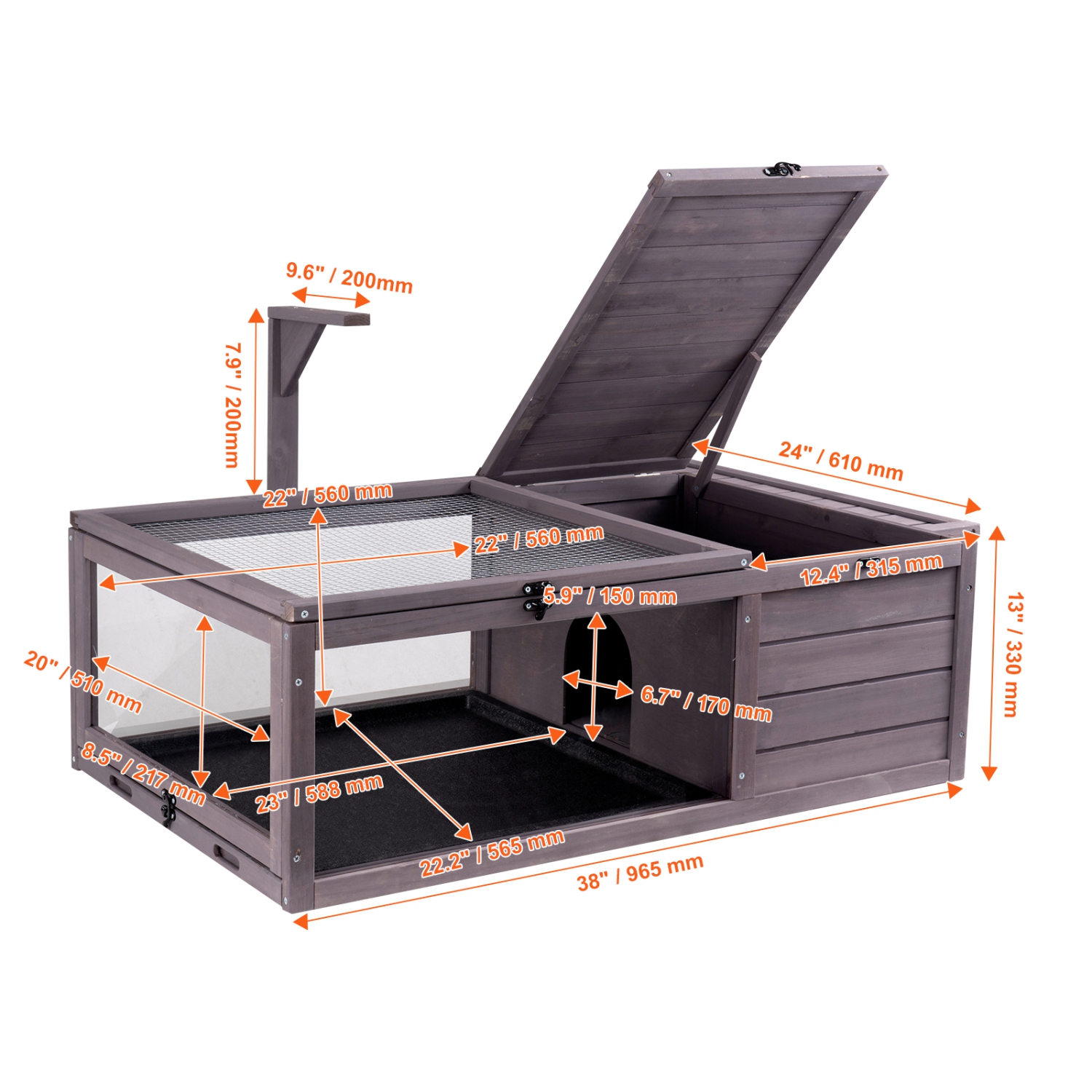 VEVOR 38 x24 x13 inch Tortoise Habitat, Wooden Tortoise House Indoor & Outdoor, Tortoise Enclosure with Hanging Light Stand, 2-Room Reptile Enclosure