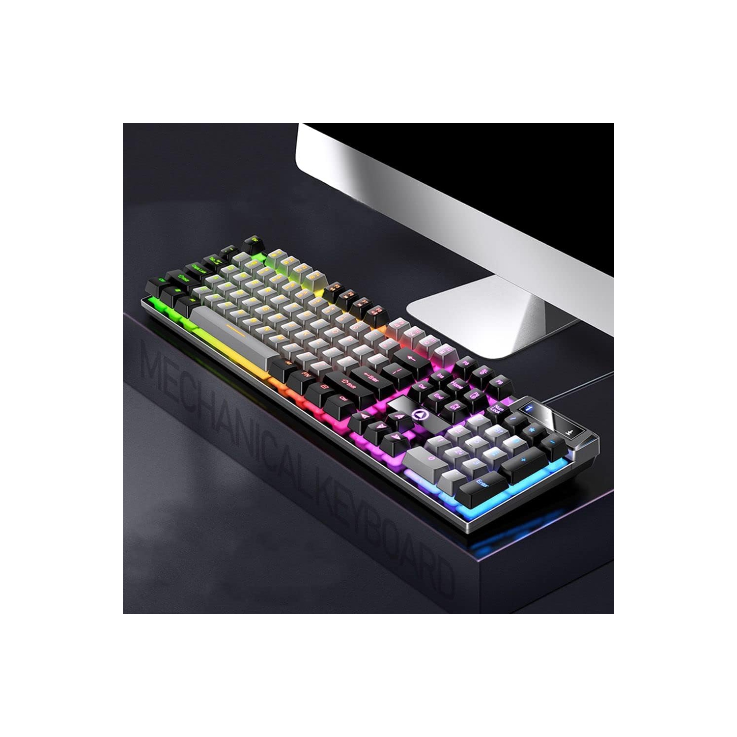 104-key mechanical keyboard backlit keyboard luminous gaming keyboard mechanical axis USB wired keyboard gray and black double spelling - mixed light