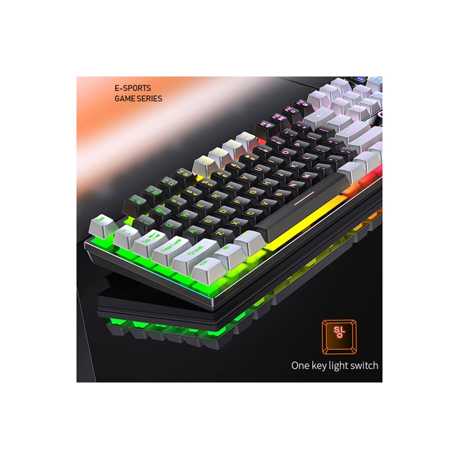 104-key mechanical keyboard backlit keyboard luminous gaming keyboard mechanical axis USB wired keyboard gray and black double spelling - mixed light