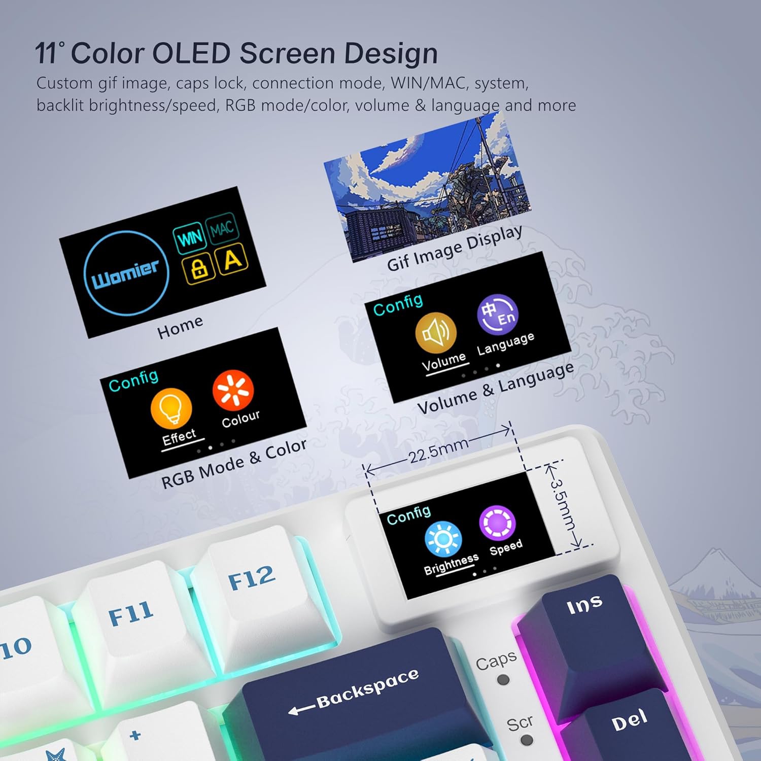 75% Keyboard with Color Multimedia Display Mechanical Gaming Keyboard, Wired Hot Swap Spacer Mount RGB Custom Keyboard, Pre-lubricated Stabilizer,