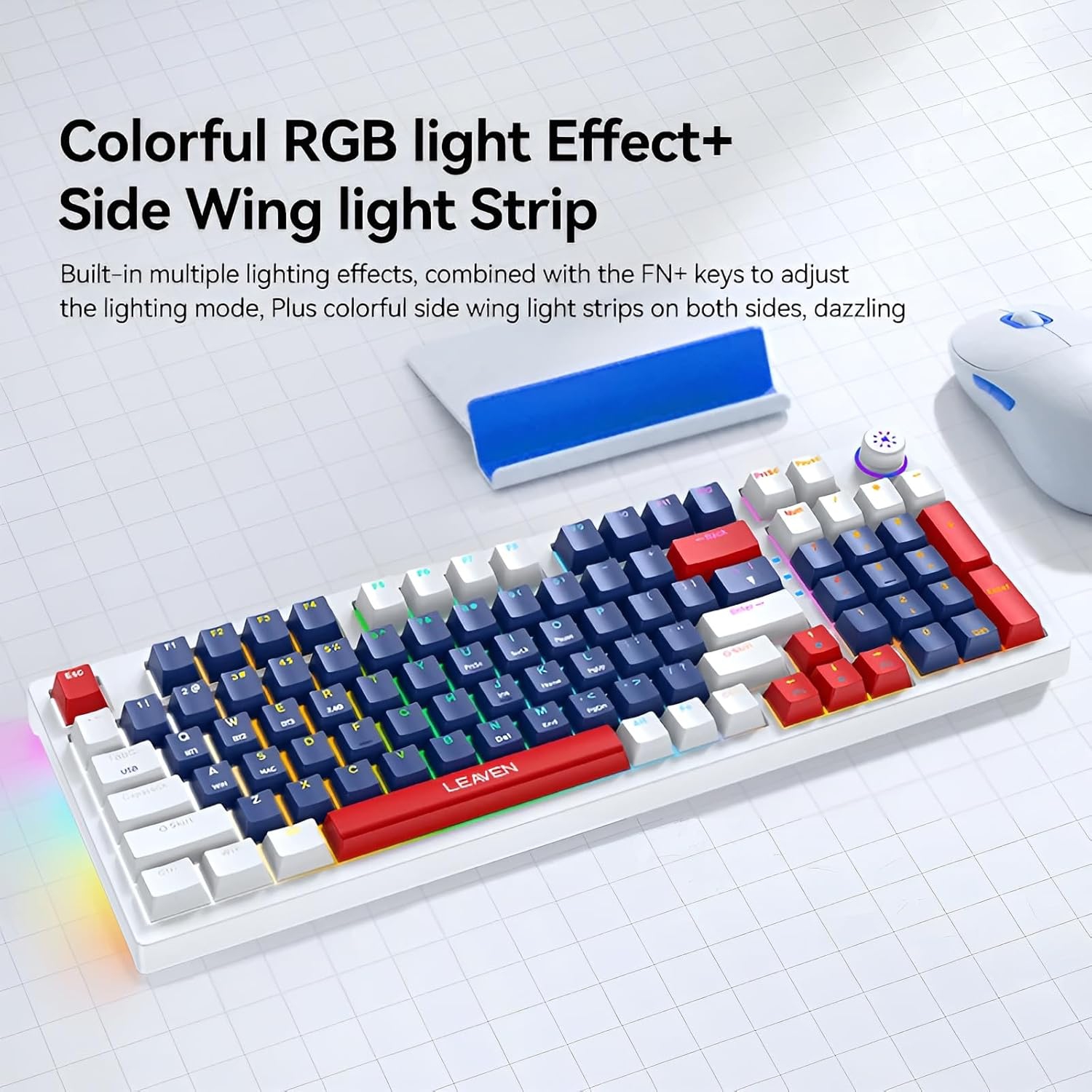 Mechanical keyboard gaming keyboard wireless 96-key hot-swappable Bluetooth keyboard 5.0/2.4G/wired with keycap puller blue, white, red