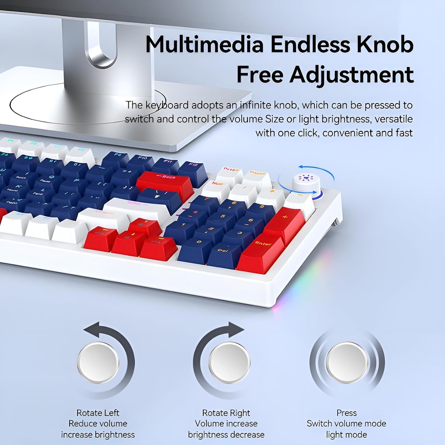 Mechanical keyboard gaming keyboard wireless 96-key hot-swappable Bluetooth keyboard 5.0/2.4G/wired with keycap puller blue, white, red