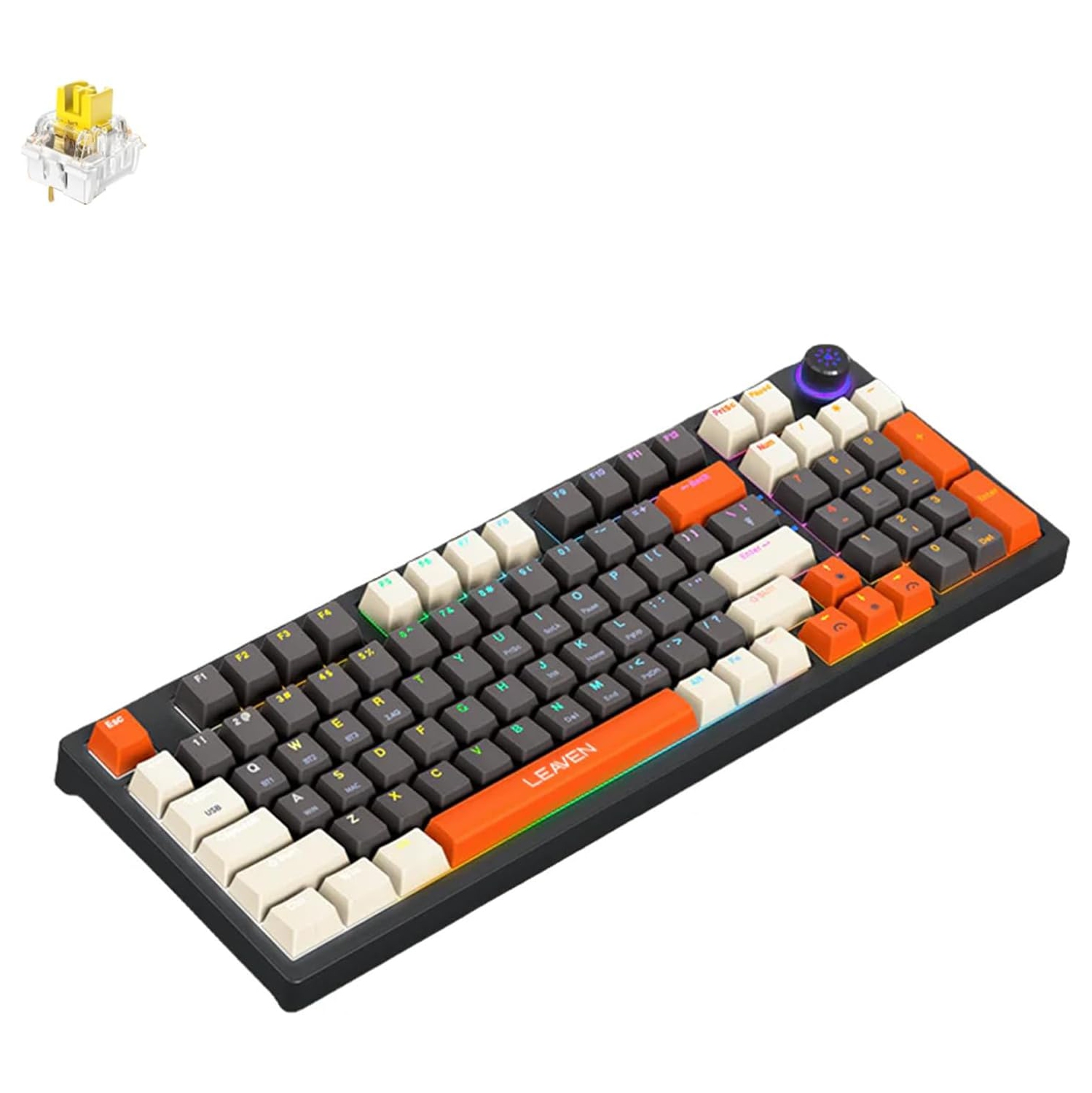 Mechanical keyboard gaming keyboard wireless 96-key hot-swappable Bluetooth keyboard 5.0/2.4G/wired with keycap puller white gray orange( yellow axis)