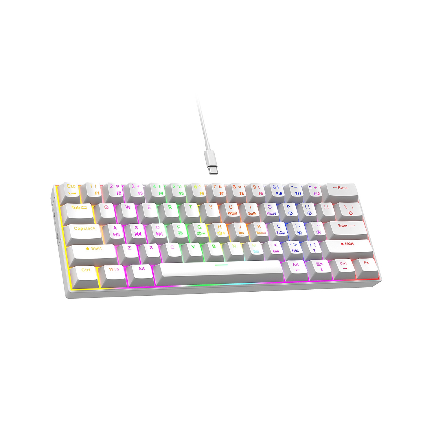 Mechanical Keyboard 61-key Blue Switch-White-Rainbow Light-ABS Keycaps-Wired
