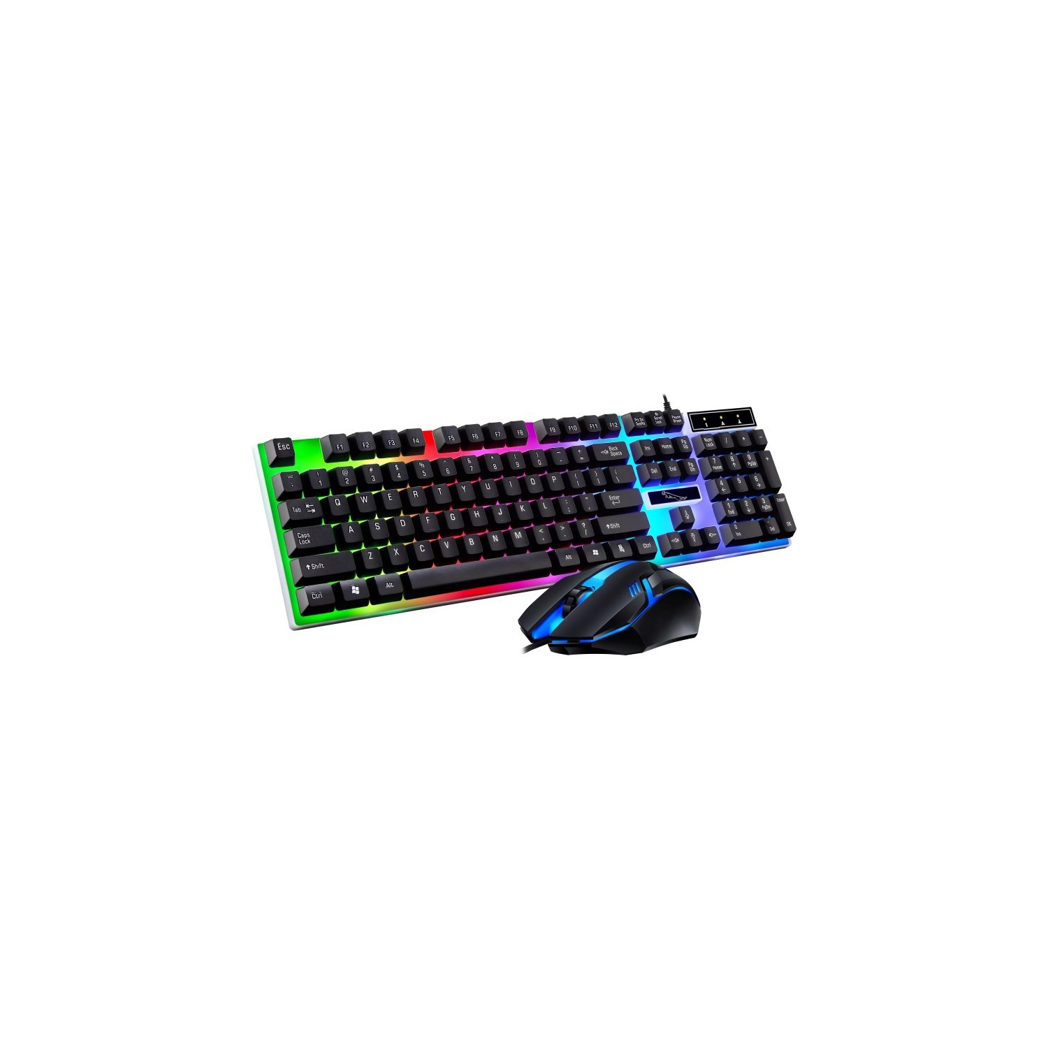 Wired Ergonomic Gaming Keyboard and Mouse, Multicolor Rainbow LED Backlight Mechanical Feel USB Wired Gaming Keyboard and Mouse Combo Black