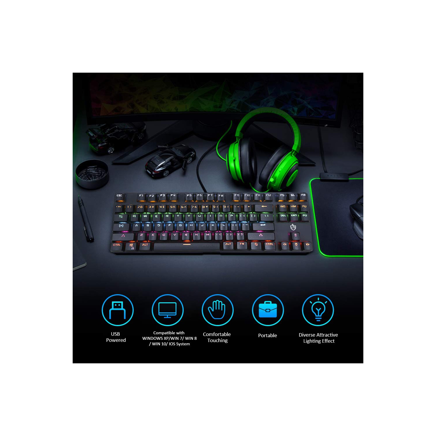 Mechanical keyboard 87 keys wired USB gaming e-sports mechanical keyboard blue axis-black