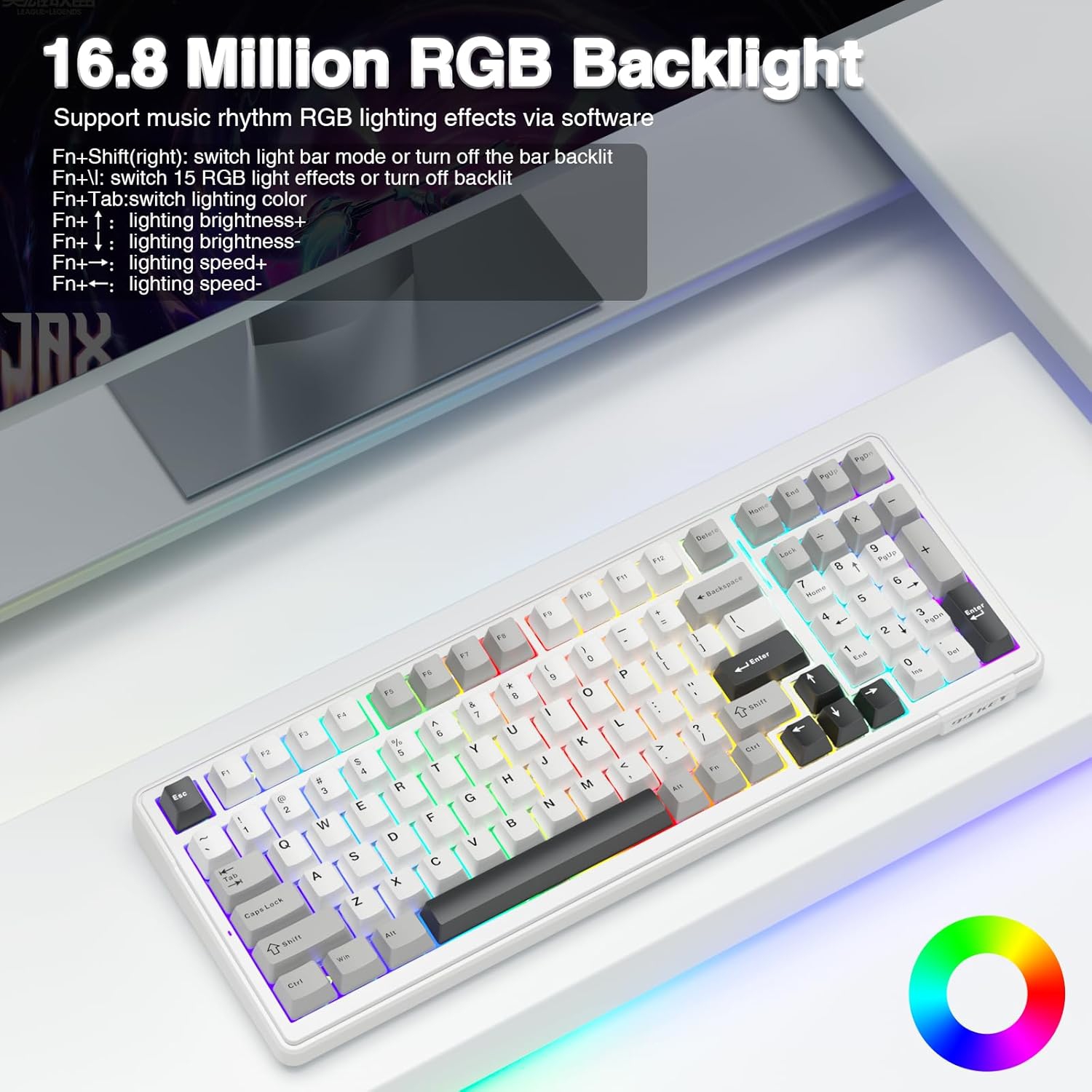 Wireless mechanical keyboard, Tri-mode BT5.0/2.4GHz/USB-C hot-swappable custom keyboard, Pre-lubricated linear switches, Gasket structure, RGB