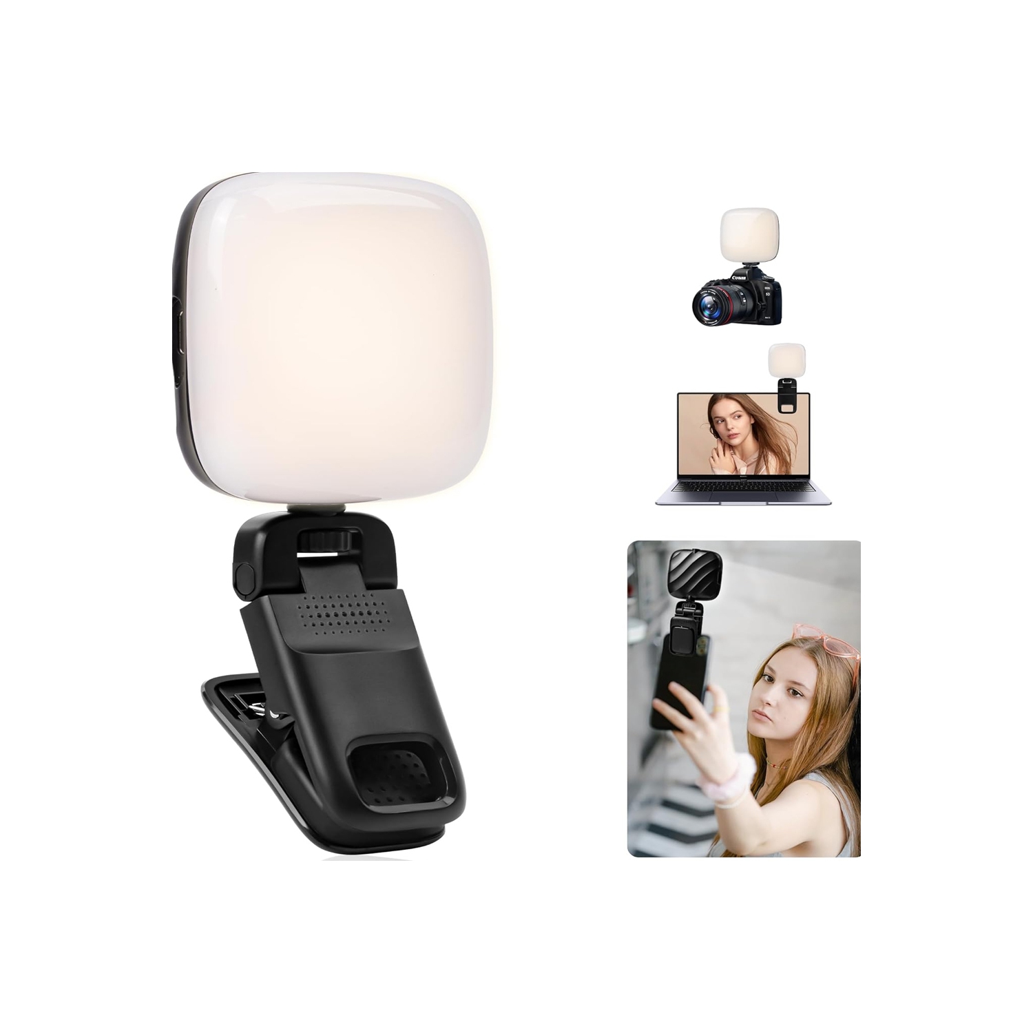 49 LED Selfie Light,Video Light,Phone Light Clip,200mAh,Adjustable 3 Light Modes,Portable Camera Light Panel 0-360° Color, DSLR Lighting for iPhone,