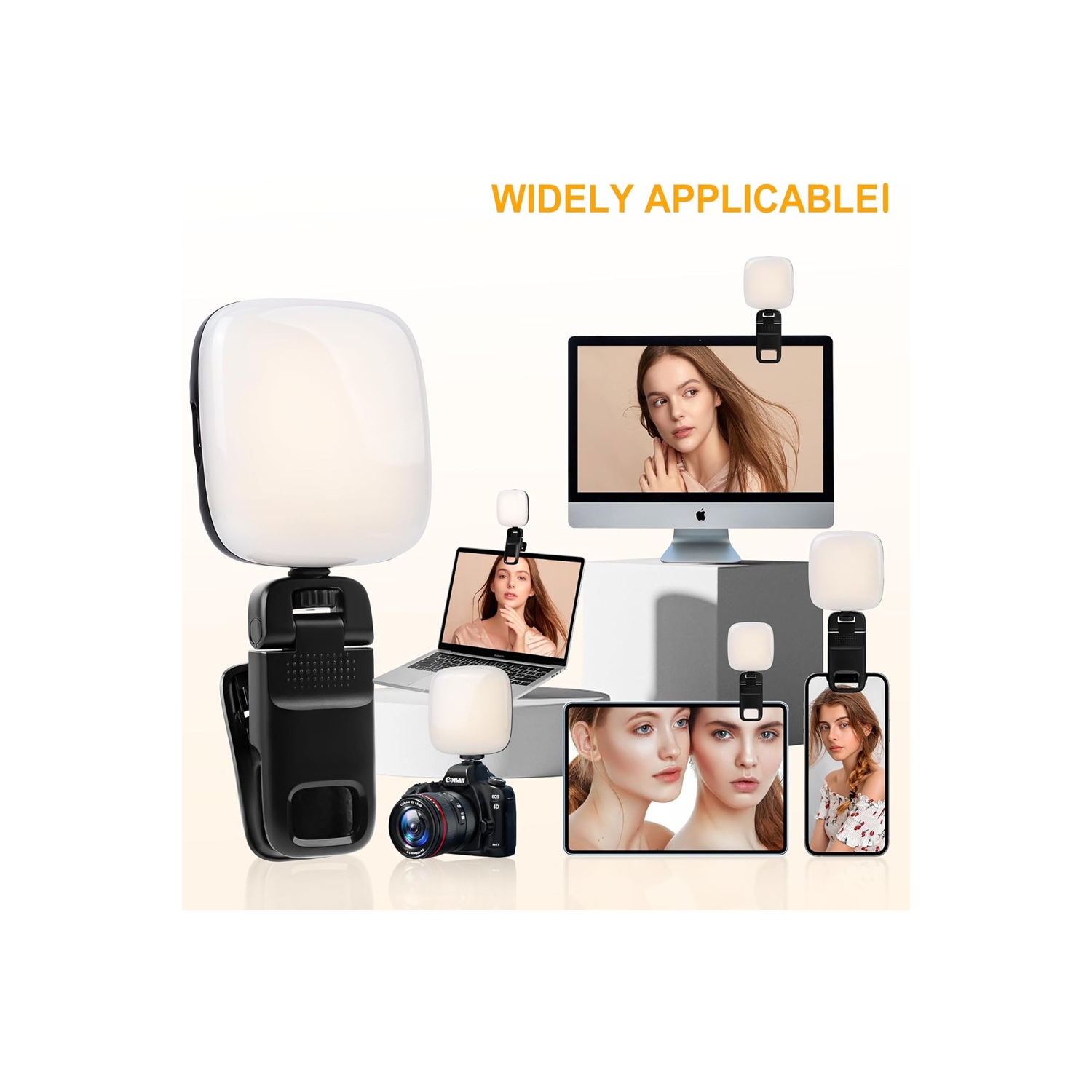 49 LED Selfie Light,Video Light,Phone Light Clip,200mAh,Adjustable 3 Light Modes,Portable Camera Light Panel 0-360° Color, DSLR Lighting for iPhone,