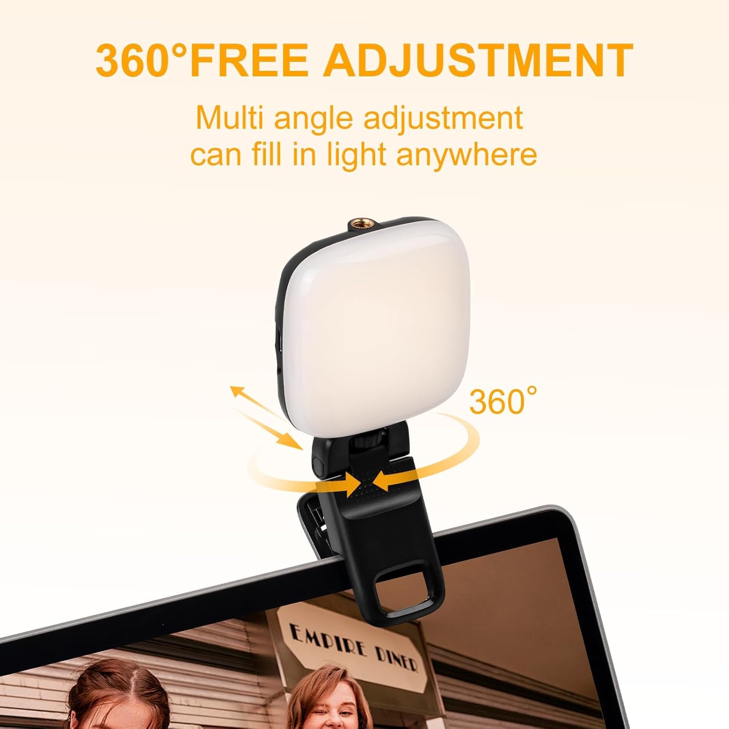49 LED Selfie Light,Video Light,Phone Light Clip,200mAh,Adjustable 3 Light Modes,Portable Camera Light Panel 0-360° Color, DSLR Lighting for iPhone,