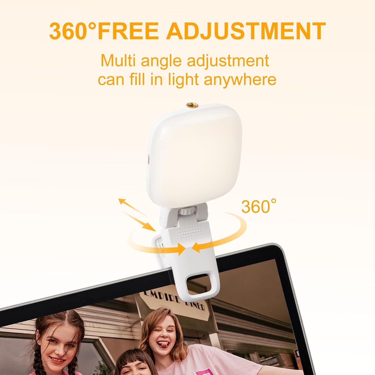 49 LED Selfie Light,Video Light,Phone Light Clip,200mAh,Adjustable 3 Light Modes,Portable Camera Light Panel 0-360° Color, DSLR Lighting for iPhone,