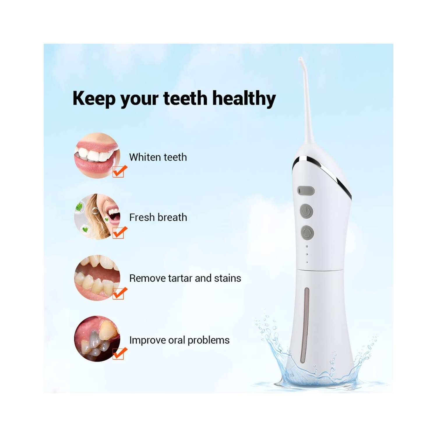 Irrigateur oral avancé sans fil – Irrigateur buccal dentaire à 3 modes – Portatif, rechargeable, étanche IPX7, longue autonomie, nettoyeur pour les