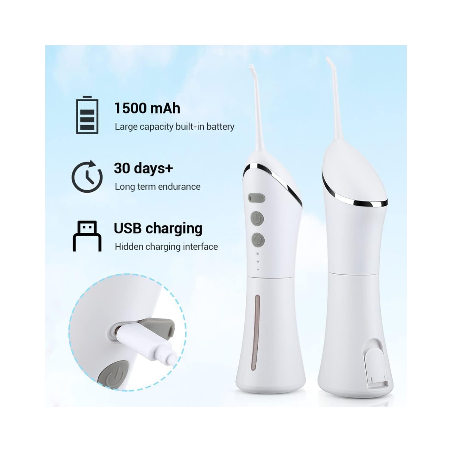 Irrigateur oral avancé sans fil – Irrigateur buccal dentaire à 3 modes – Portatif, rechargeable, étanche IPX7, longue autonomie, nettoyeur pour les
