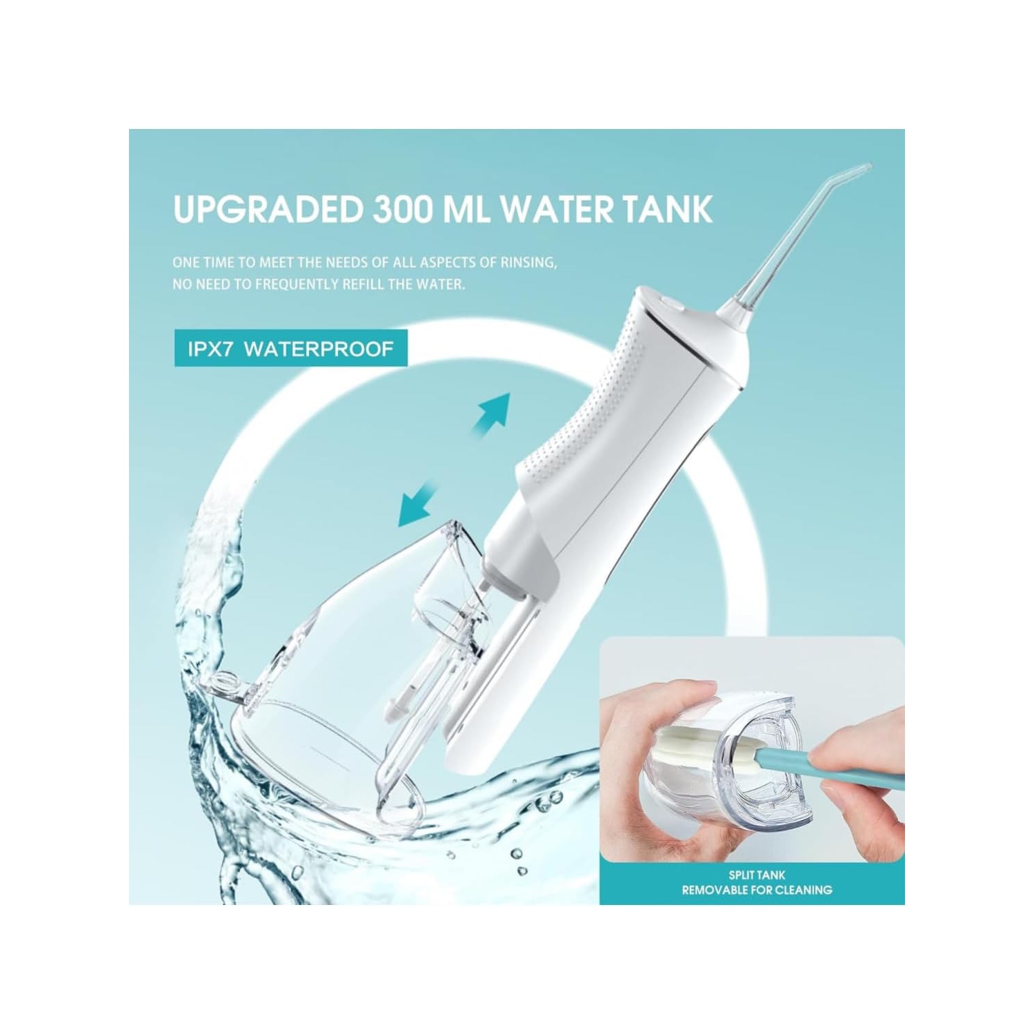 Hydropulseur buccal étanche professionnel sans fil IPX7 - 4 modes, 1400-1800 pulsations/minute, réservoir d'eau 300 ml, 4 buses pour broches et