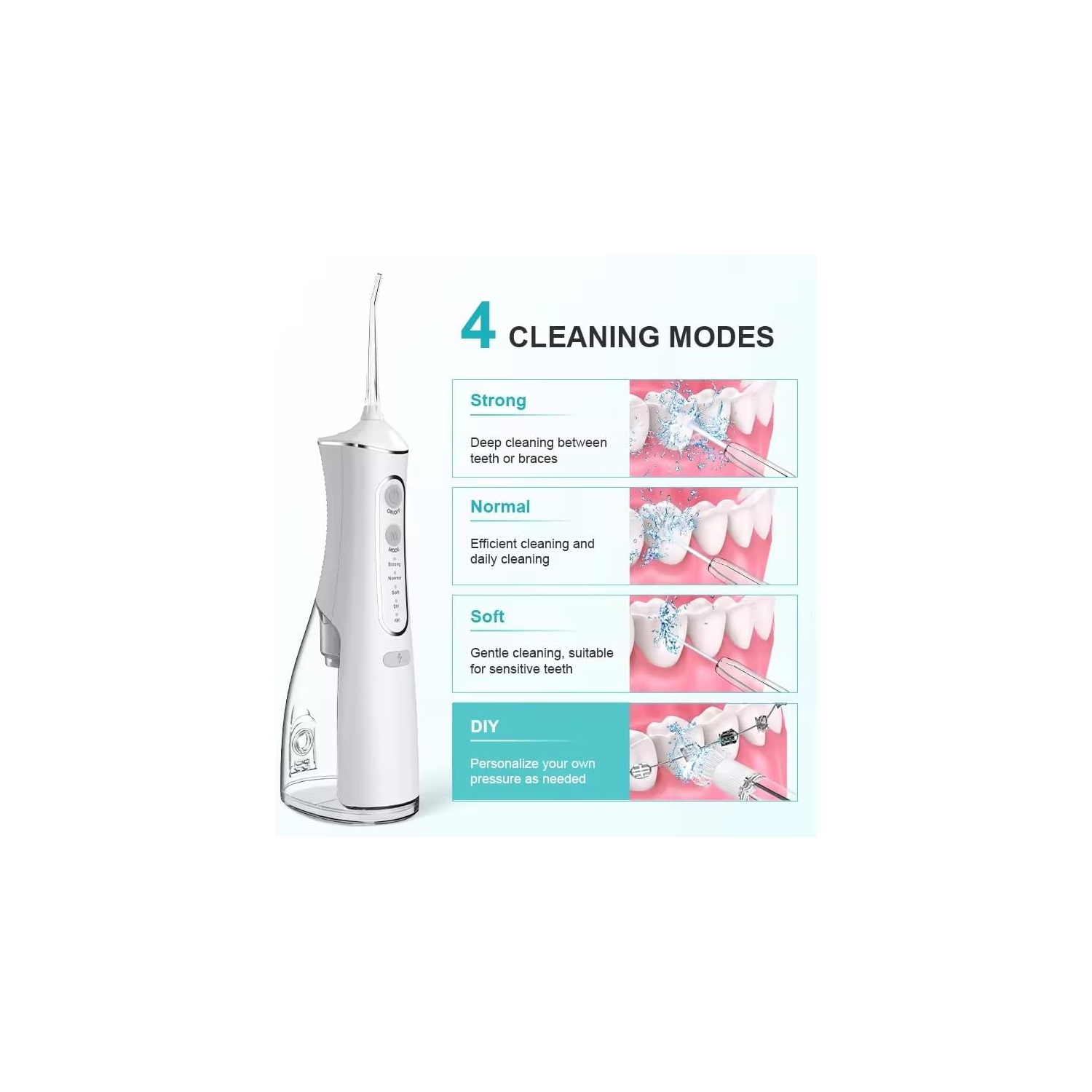 Hydropulseur buccal étanche IPX7 de qualité supérieure avec jet d'eau ultra-fin 0,5&nbsp;mm, pression réglable, buse à 360° et longue autonomie pour