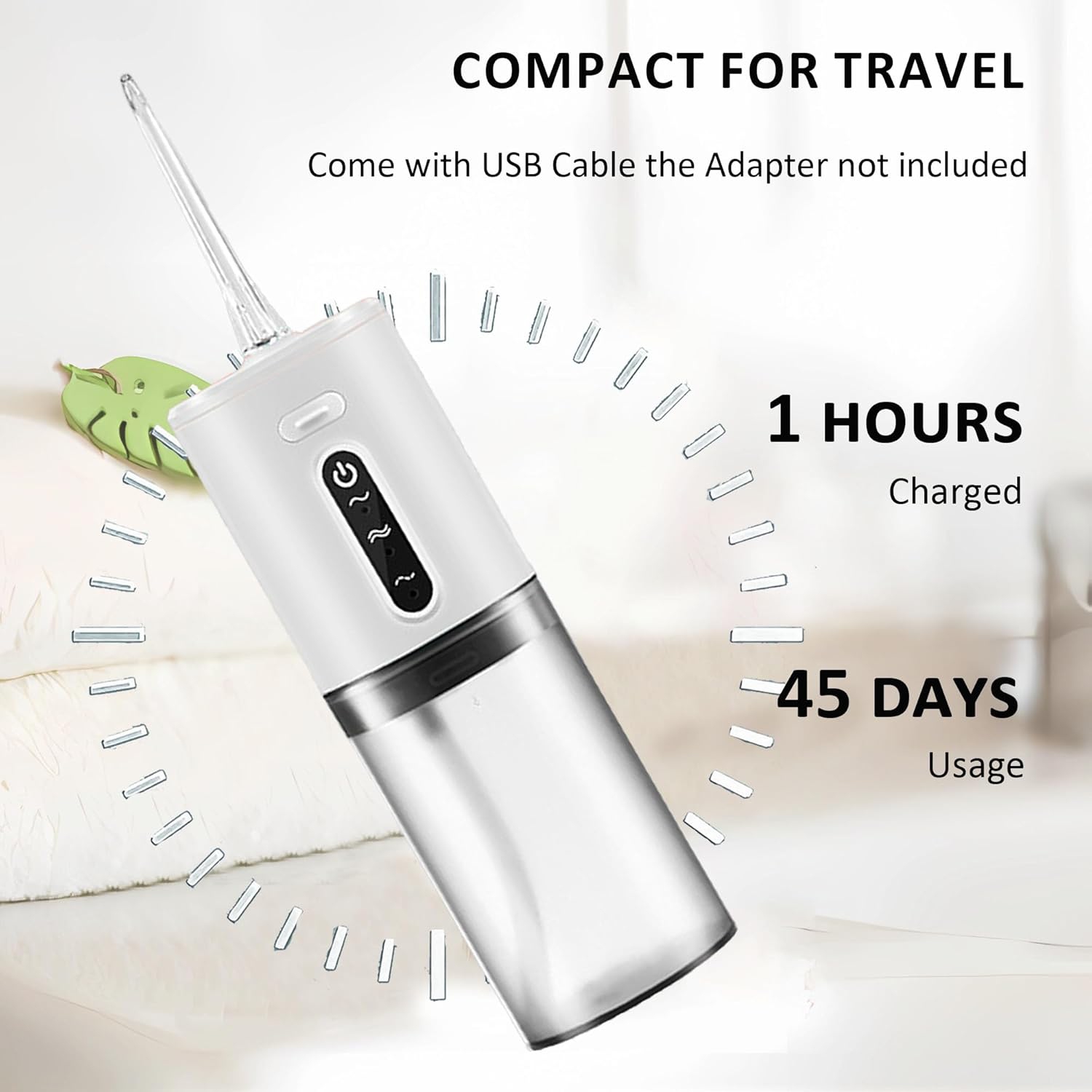 Hydropulseur à dents sans fil, hydropulseur électrique portatif rechargeable pour adulte pour la maison ou les voyages, 3 modes, deux buses, étanche