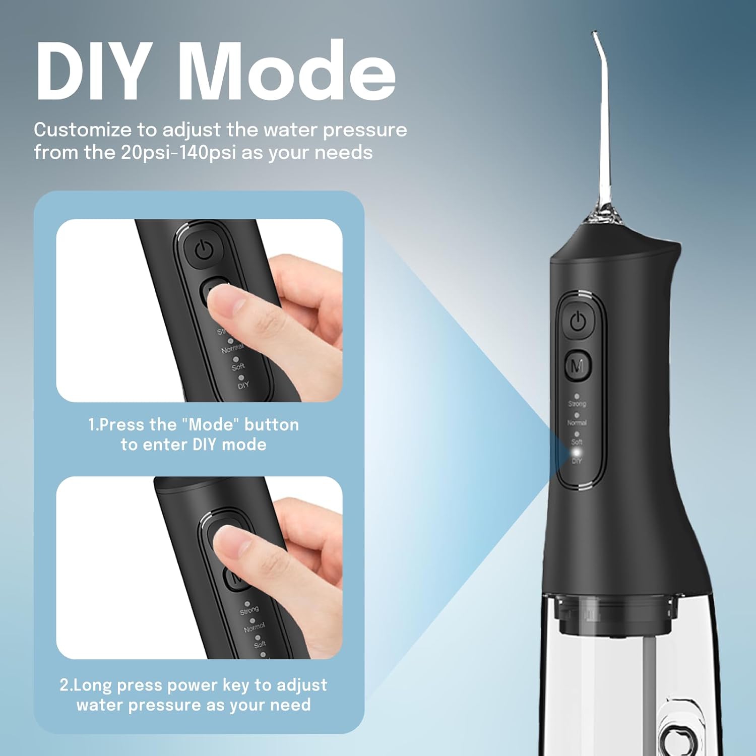 Irrigateur dentaire sans fil, 4 modes à installer soi-même et 4 buses, irrigateur oral 300 ml, hydropulseur à jet d'eau dentaire rechargeable