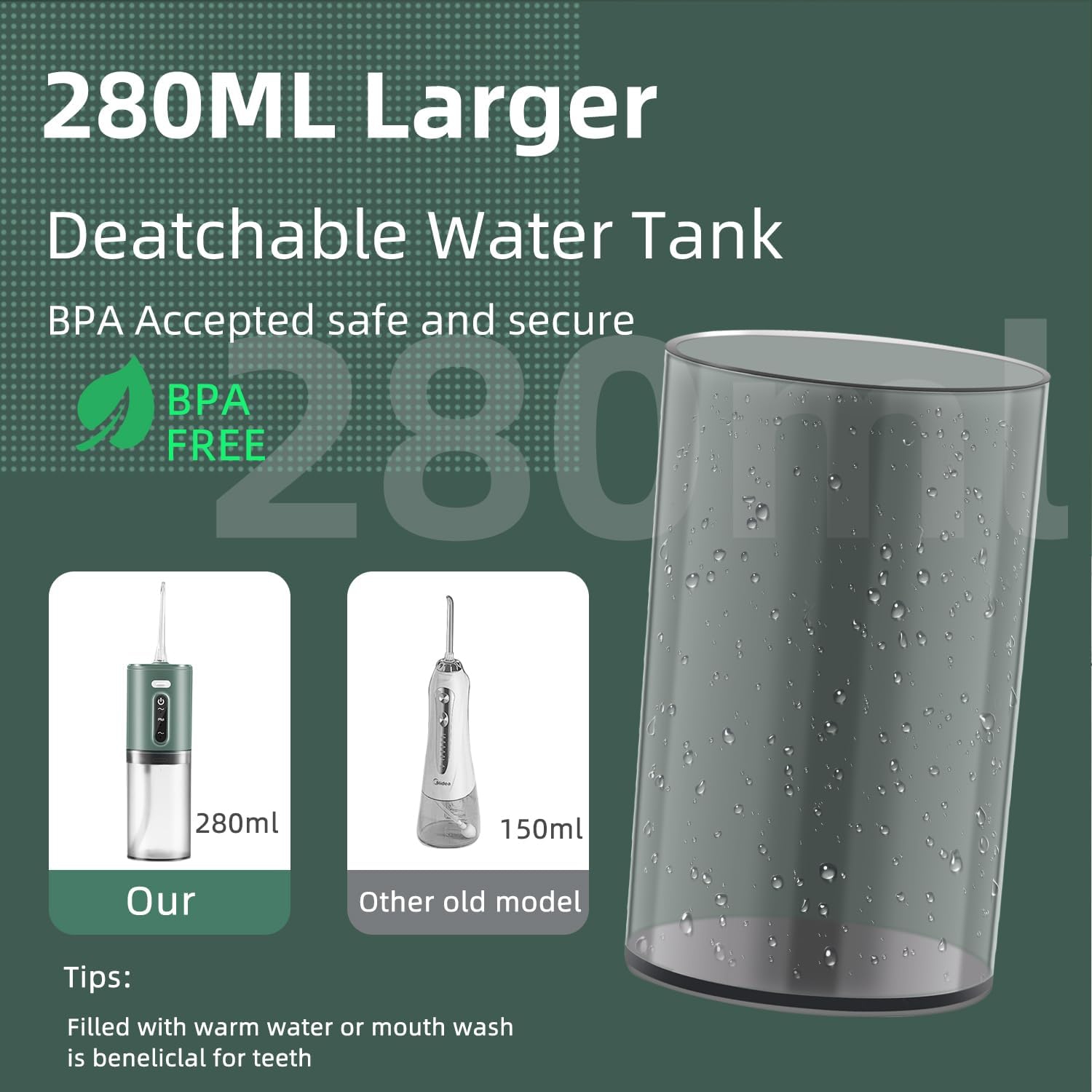 Hydropulseur à dents sans fil, hydropulseur électrique portatif rechargeable pour adulte pour la maison ou les voyages, 3 modes, 5 buses, étanche