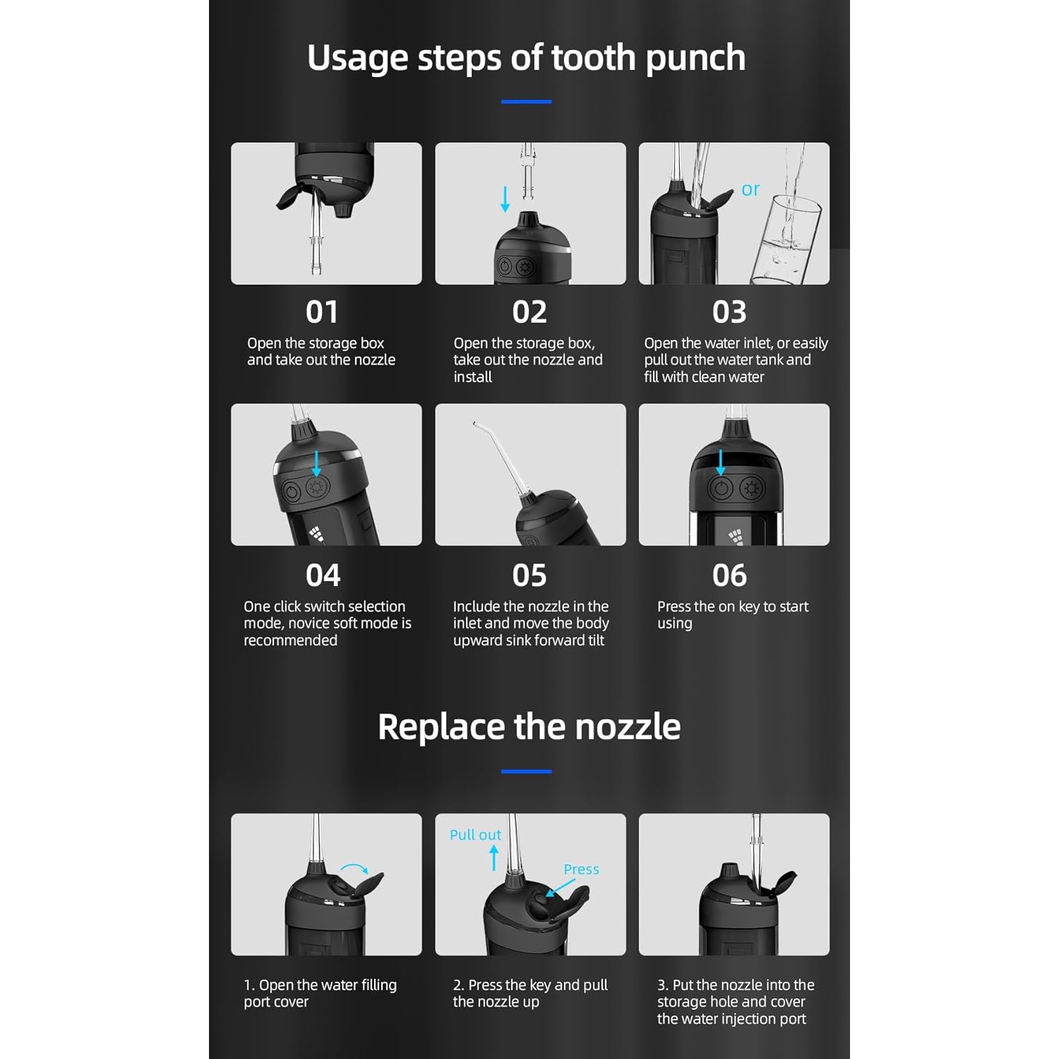 Hydropulseur portatif Oral Irrigator IPX7 6 modes Hydropulseur hydrofuge Irrigator Petit dispositif de blanchiment des dents pour voyage à domicile