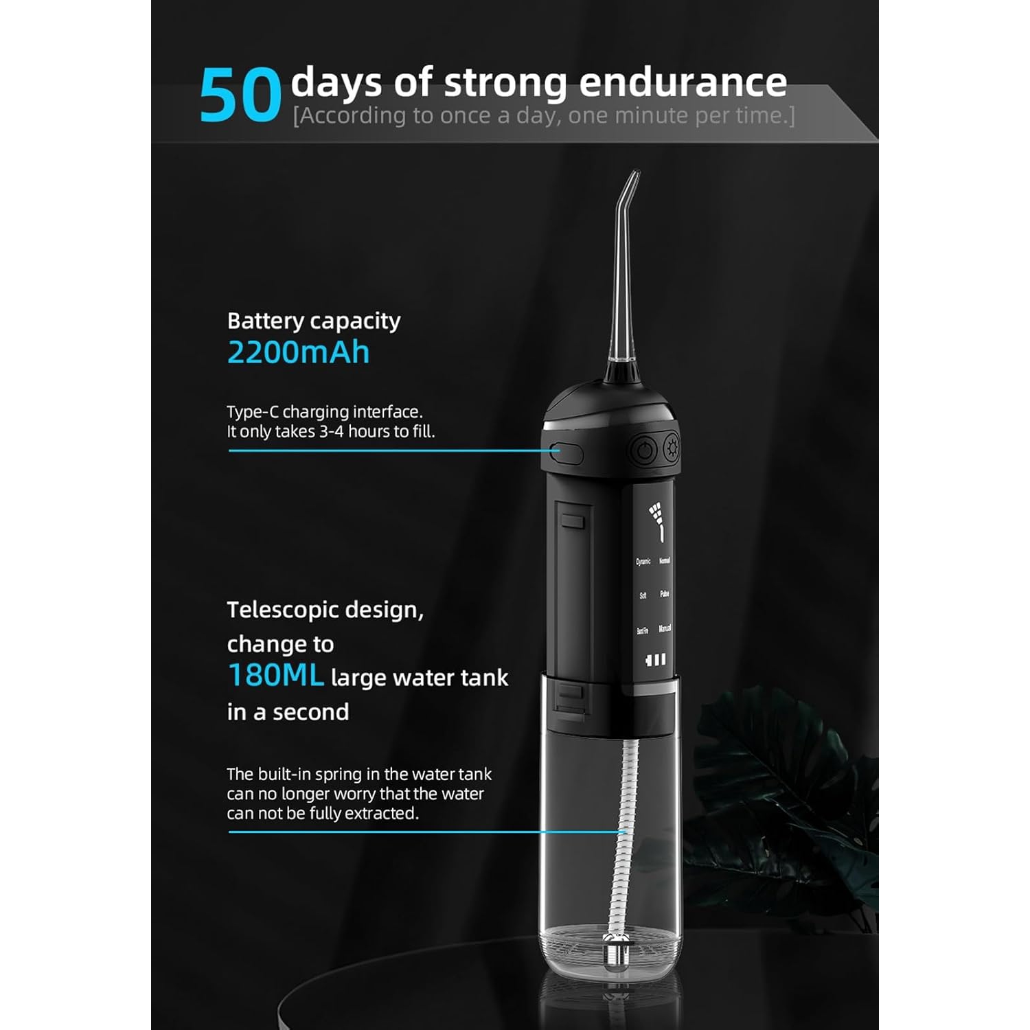 Hydropulseur portatif à irrigateur oral 6 modes Hydropulseur à irrigateur IPX7 Petit dispositif de blanchiment des dents pour les voyages à domicile