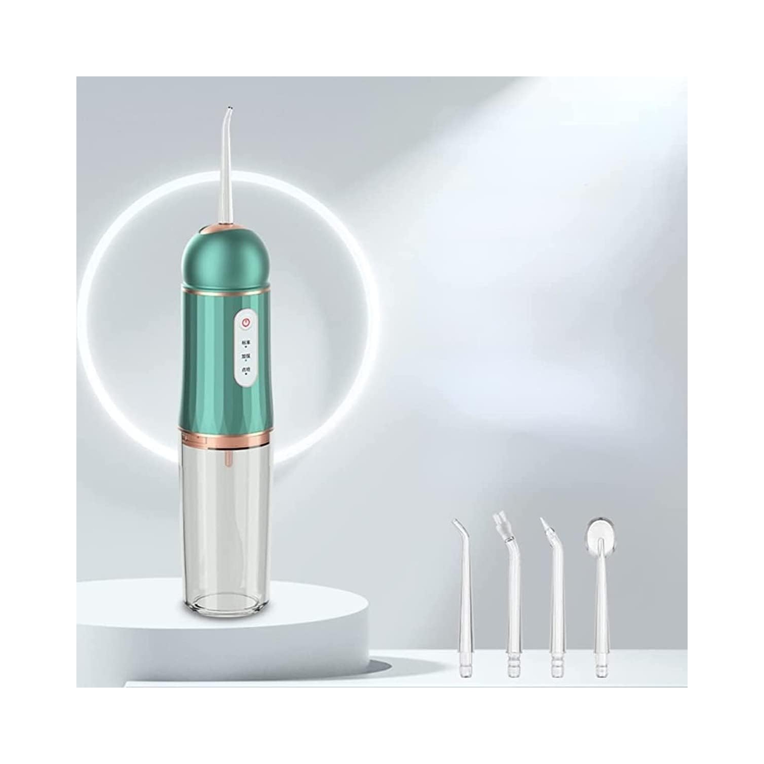 Ultrasonic electric water flosser oral cleaner IPX7 waterproof portable household tooth rinser oral purifier jet cleaner (green gold)