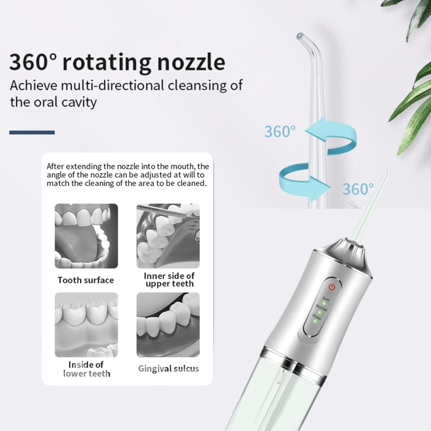 Nettoyant pour les dents, rechargeable - étanche, portatif sans fil Irrigateur dentaire buccal, hydropulseur pour dents, 3 modes 4 buses, adapté pour