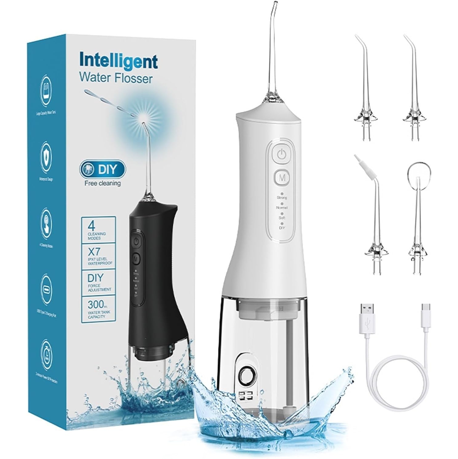 4 Modes Dental Mouthwash, Portable Rechargeable IPX7 Waterproof Personal Orthodontic Supplies, Water Dental Cleaner for Home Travel (White)