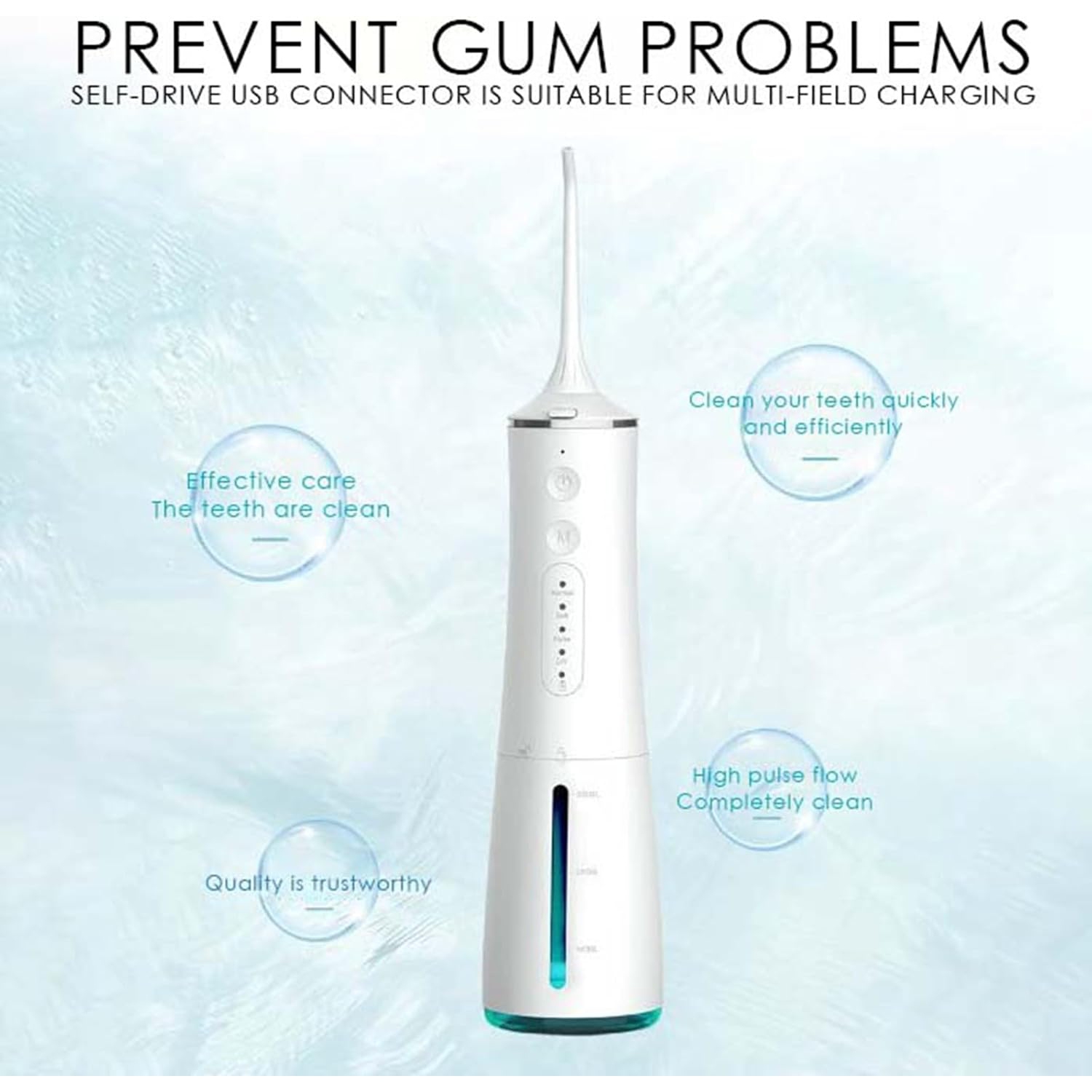 Hydropulseur dentaire avancé sans fil pour dents avec 4 pointes de jet et plusieurs modes, Irrigateur oral portatif étanche à dents électrique