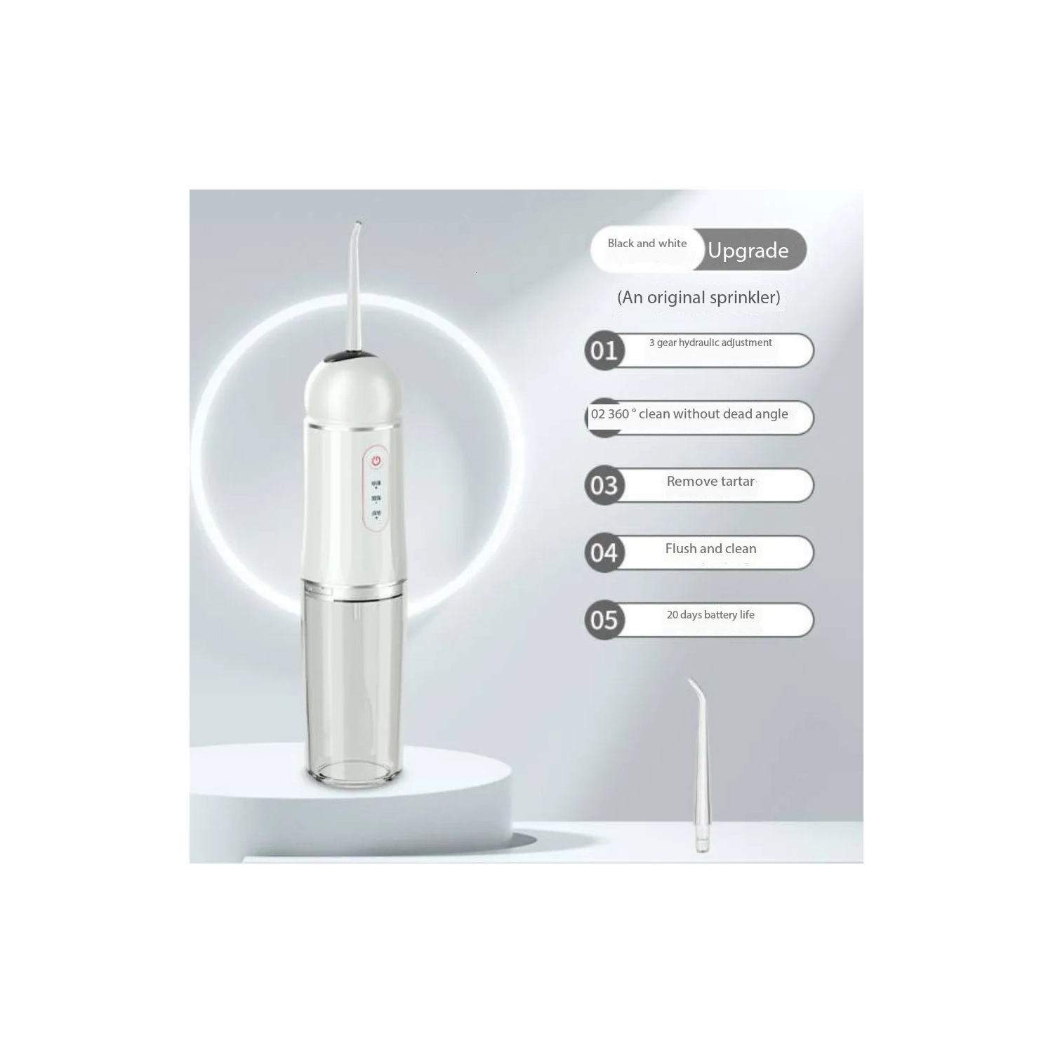 Ultrasonic electric water flosser oral cleaner IPX7 waterproof portable household tooth rinser oral purifier jet cleaner (black and white)