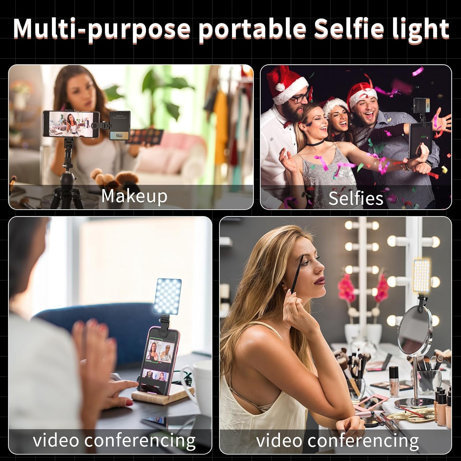 Selfie Light with LCD Display for Phone, 60 LED Phone Light with Rechargeable Clip and Adjusted 3 Light Modes, 2000mAh Video Light for Phone iPad,