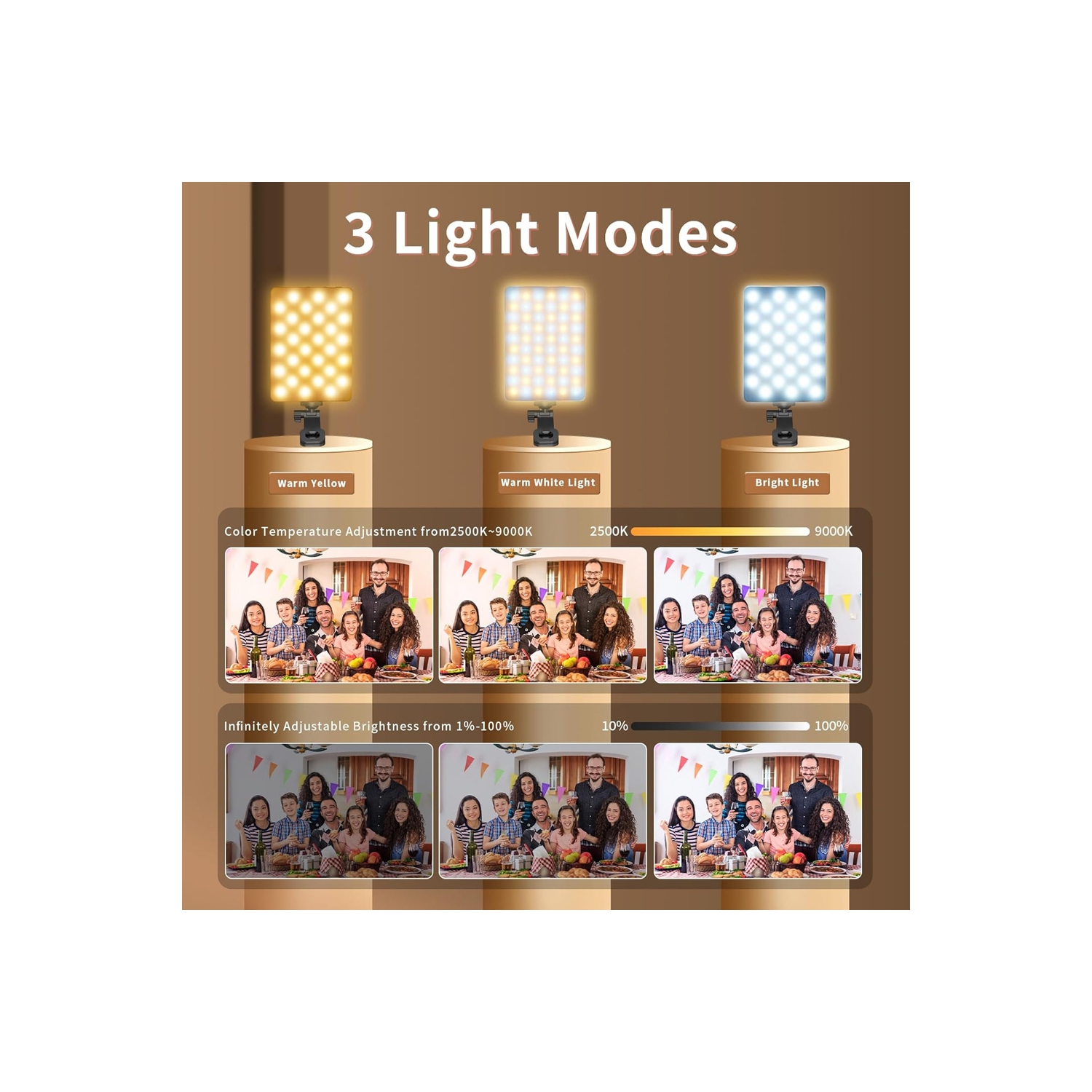 Selfie Light for Phone, 60 LED Phone Light with Rechargeable Clip and Adjusted 3 Light Modes, 2000mAh Video Light for iPhone iPad, Laptop, Makeup,