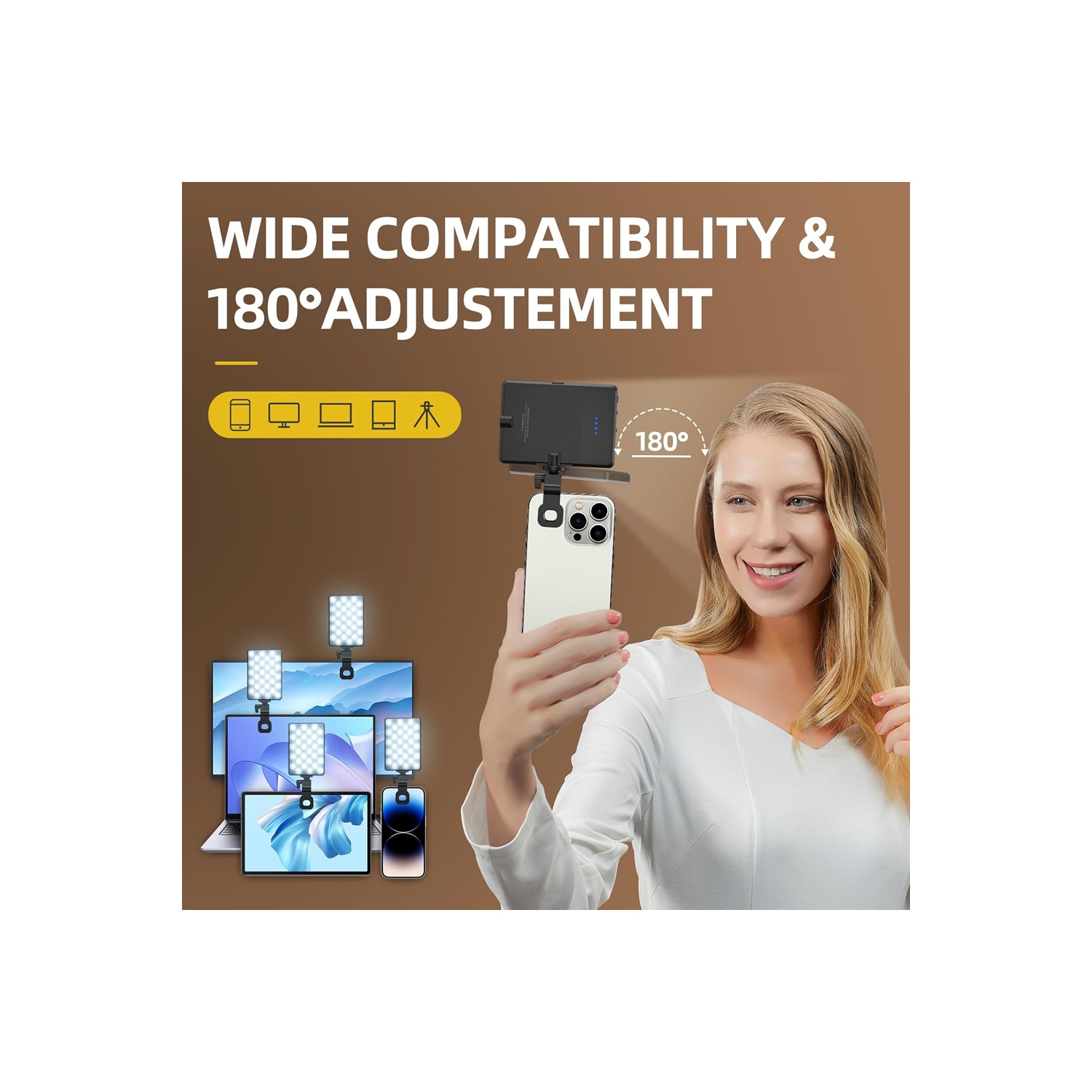 Selfie Light for Phone, 60 LED Phone Light with Rechargeable Clip and Adjusted 3 Light Modes, 2000mAh Video Light for iPhone iPad, Laptop, Makeup,