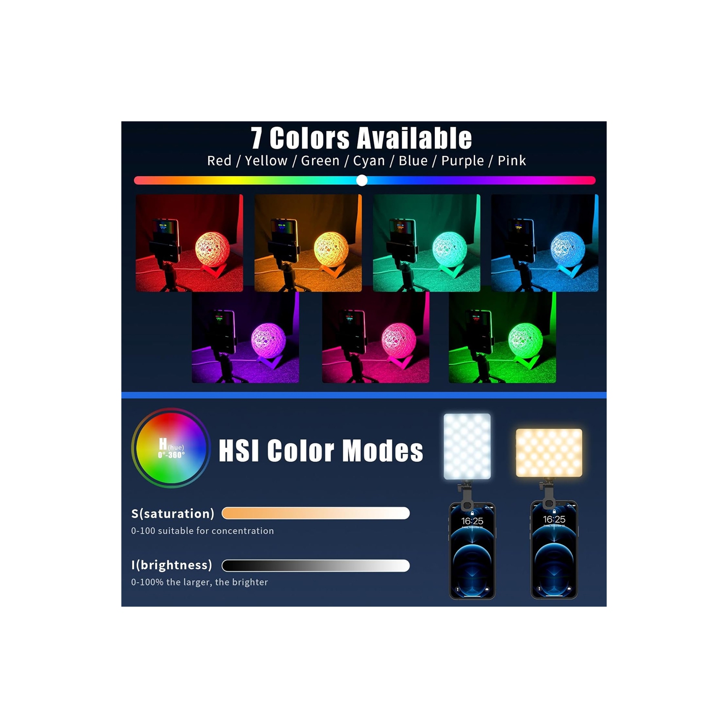 RGB Selfie Light for Phone, 90 LED Phone Light with 360° Full Color CRI 95+ Dimmable 2500K-8500K, 3000mAh Video Light for Phone iPad, Laptop, Makeup,