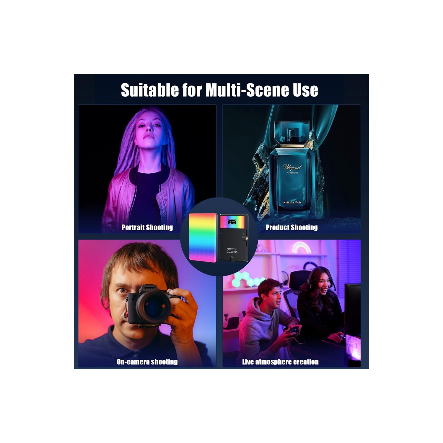 RGB Selfie Light for Phone, 90 LED Phone Light with 360° Full Color CRI 95+ Dimmable 2500K-8500K, 3000mAh Video Light for Phone iPad, Laptop, Makeup,