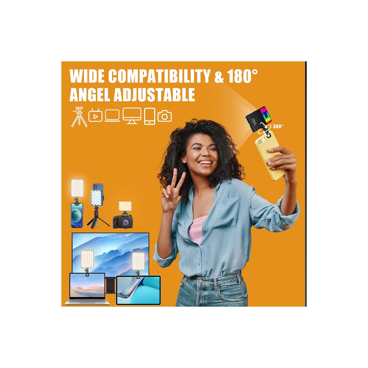 RGB Selfie Light for Phone, 90 LED Phone Light with 360° Full Color CRI 95+ Dimmable 2500K-8500K, 3000mAh Video Light for Phone iPad, Laptop, Makeup,