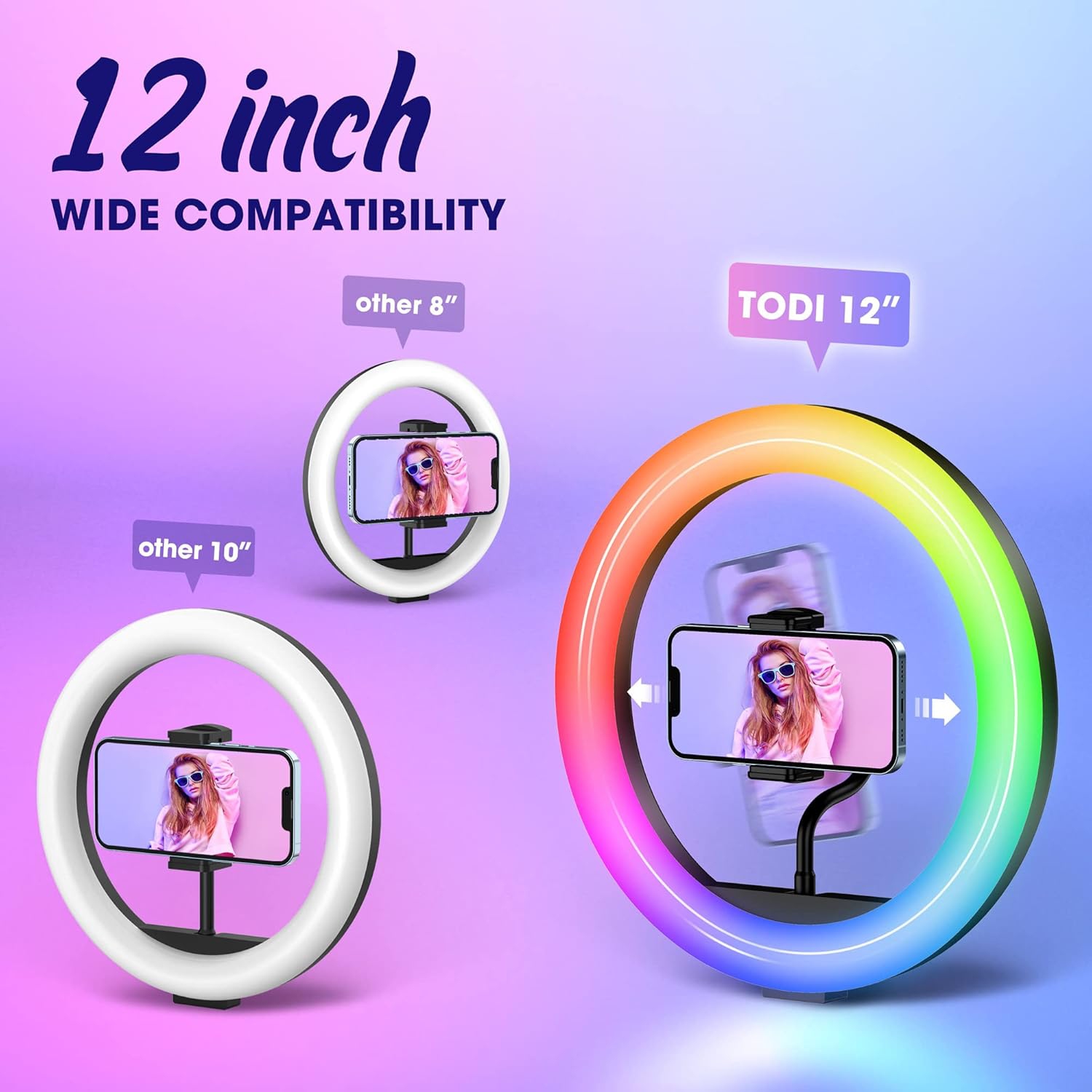 12" RGB Ring Light with 63" Tripod Stand, 3 CCT Mode and 39 Color Mode Selfie Ring Light with Stand, 2-in-1 LED Ring Light and Selfie Stick with