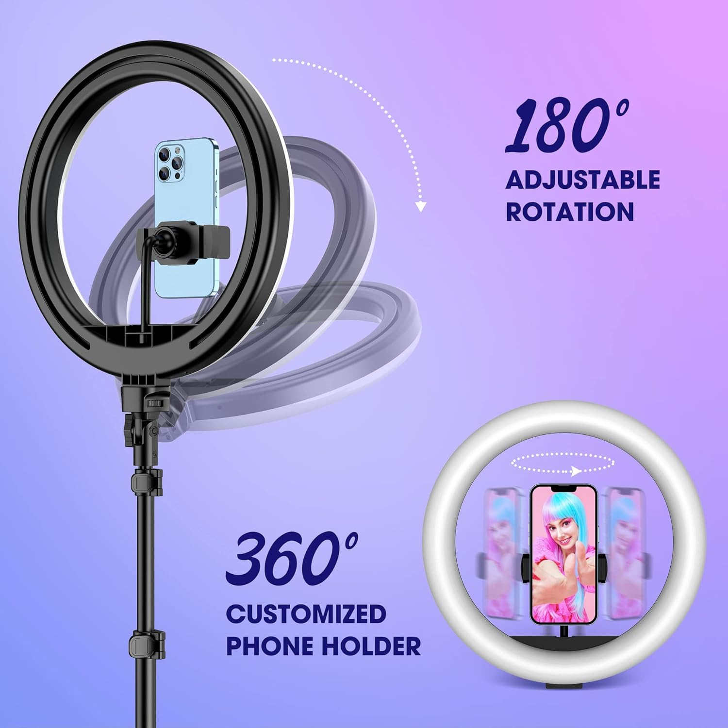 12" RGB Ring Light with 63" Tripod Stand, 3 CCT Mode and 39 Color Mode Selfie Ring Light with Stand, 2-in-1 LED Ring Light and Selfie Stick with