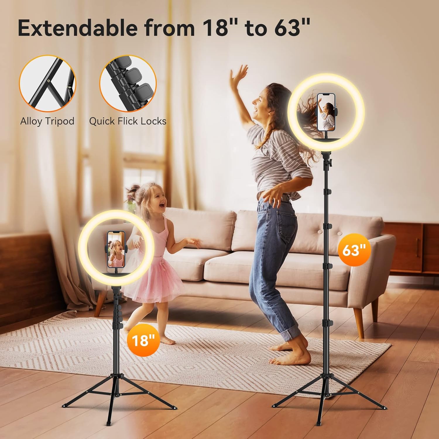 12" Ring Light with 63" extendable Tripod Stand, Selfie Ring Light with Phone Holder and Remote, Dimmable LED Ring Light & Selfie Stick for