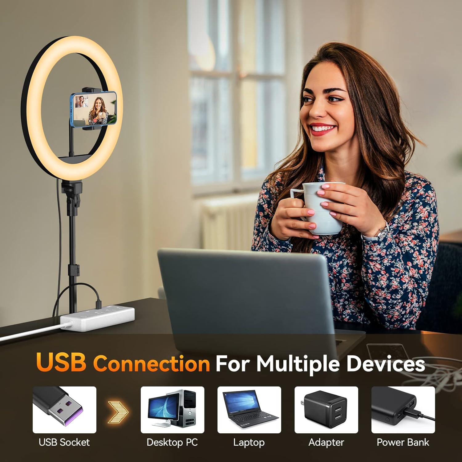 12" Ring Light with 63" extendable Tripod Stand, Selfie Ring Light with Phone Holder and Remote, Dimmable LED Ring Light & Selfie Stick for