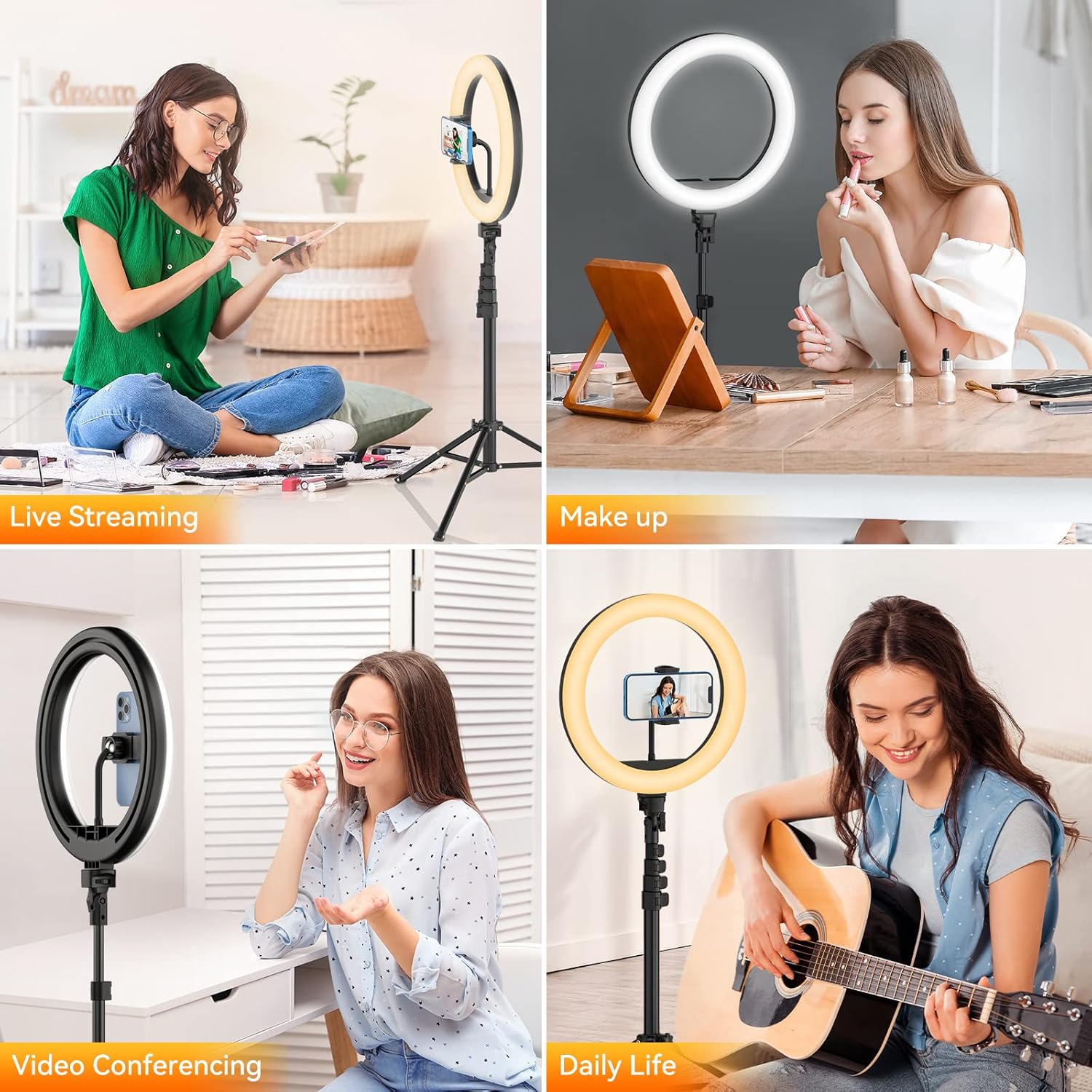 12" Ring Light with 63" extendable Tripod Stand, Selfie Ring Light with Phone Holder and Remote, Dimmable LED Ring Light & Selfie Stick for