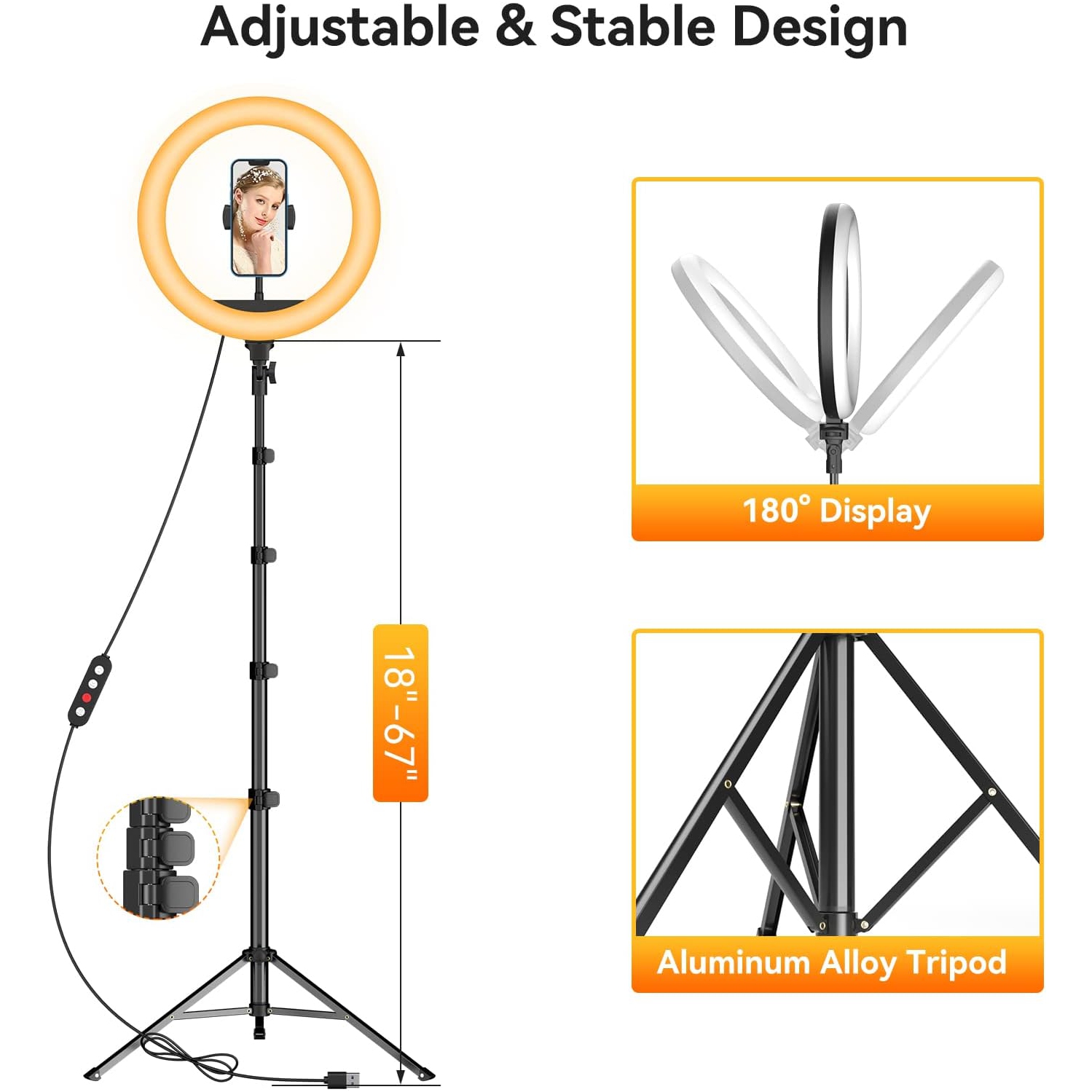 12" Ring Light with 63" extendable Tripod Stand, Selfie Ring Light with Phone Holder and Remote, Dimmable LED Ring Light & Selfie Stick for