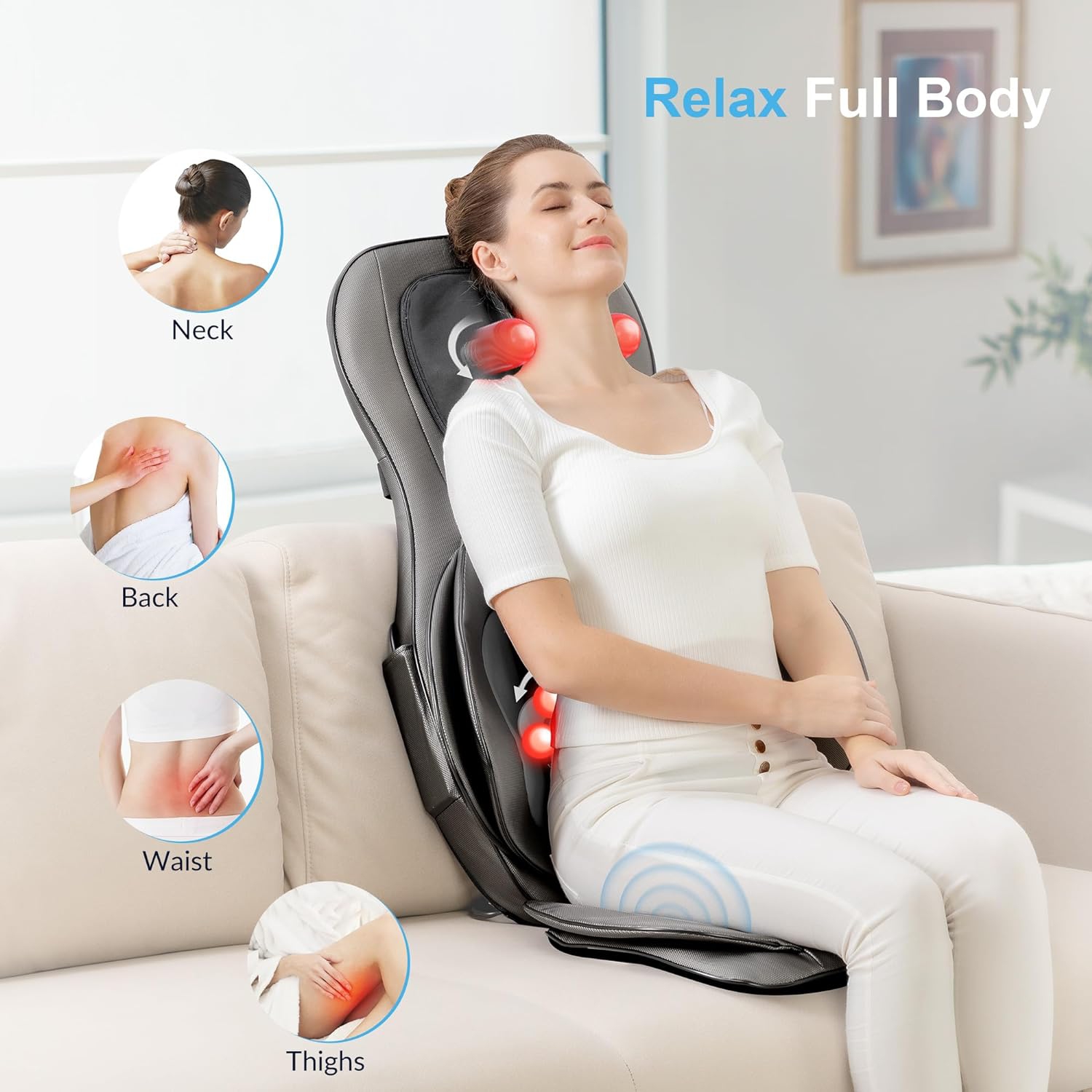 COMFIER Shiatsu Neck Back Massager with Heat, Air Compression Massage Chair Pad, Seat Cushion Massagers Gifts, Black
