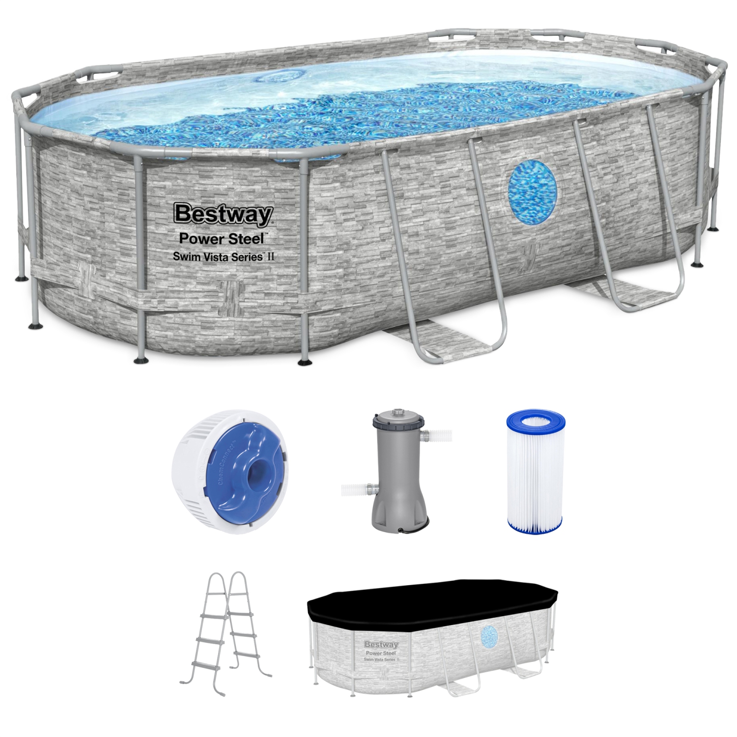 Bestway Power Steel Swim Vista 14' x 8'2" x 39.5" Above Ground Swimming Pool Set
